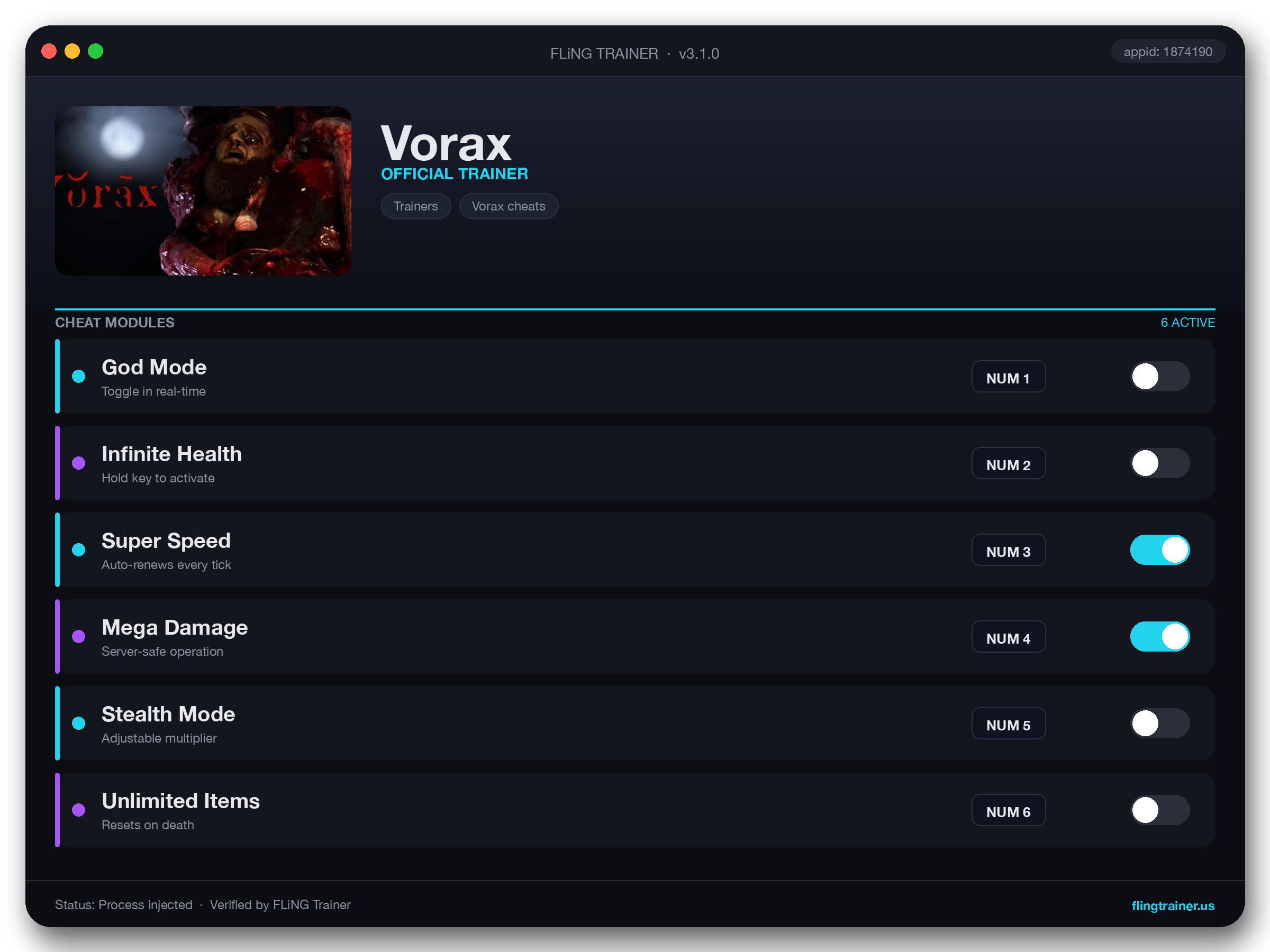 Vorax Trainer interface