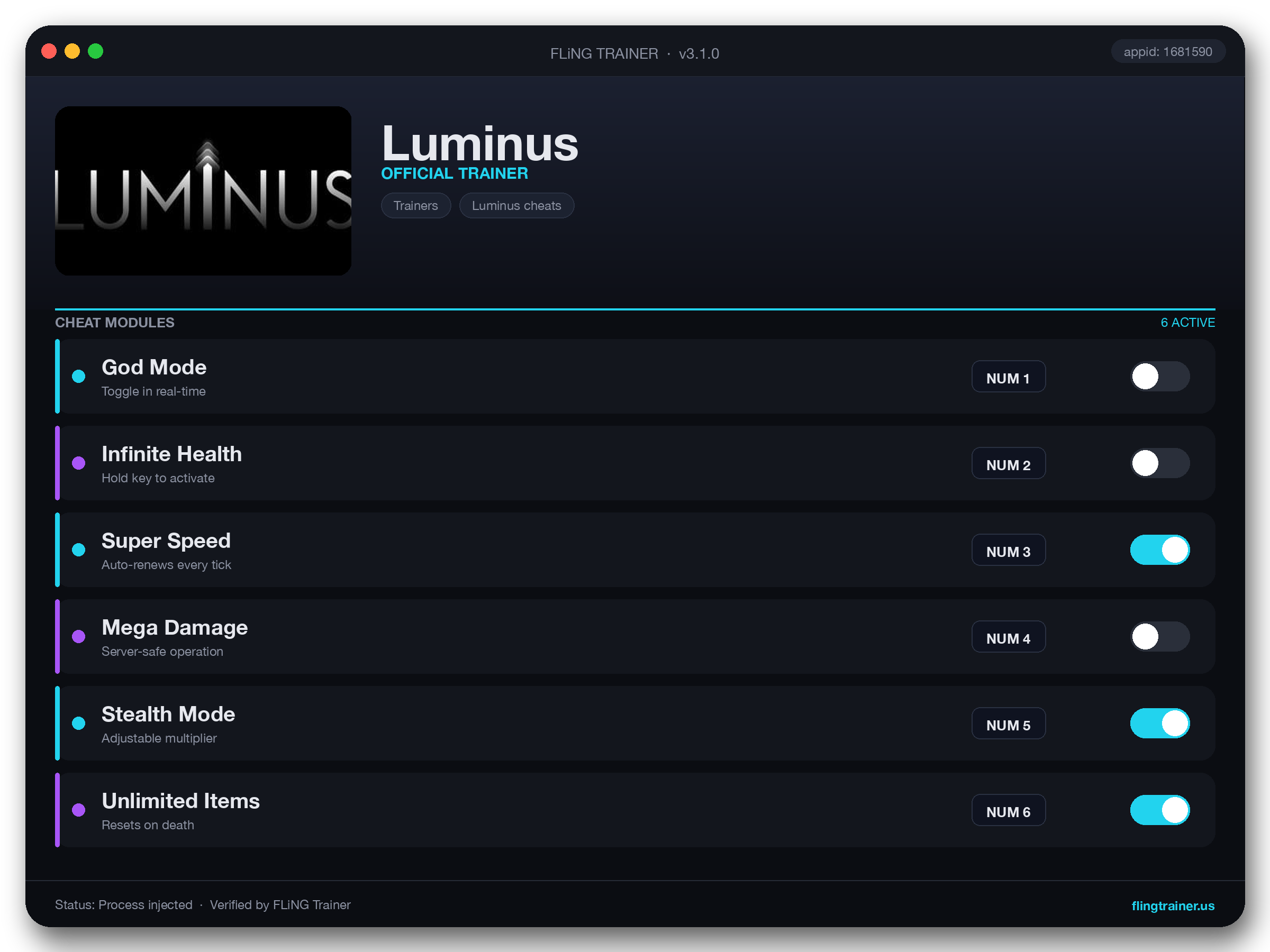 Luminus Trainer interface