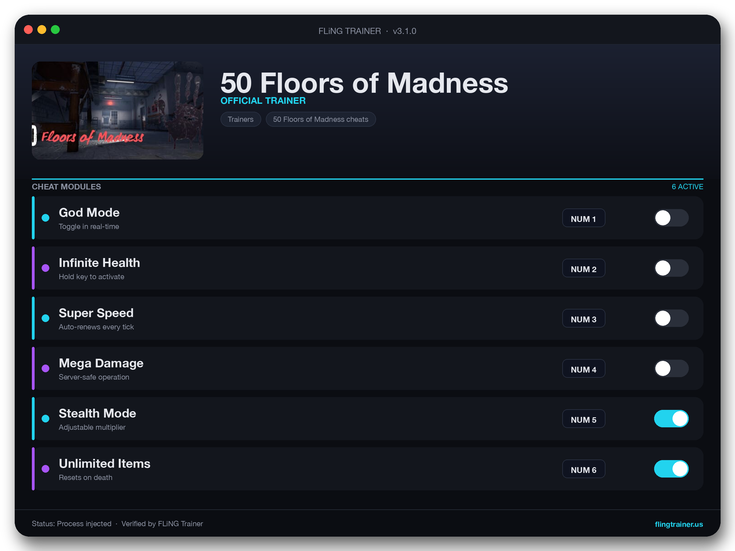 50 Floors of Madness Trainer interface