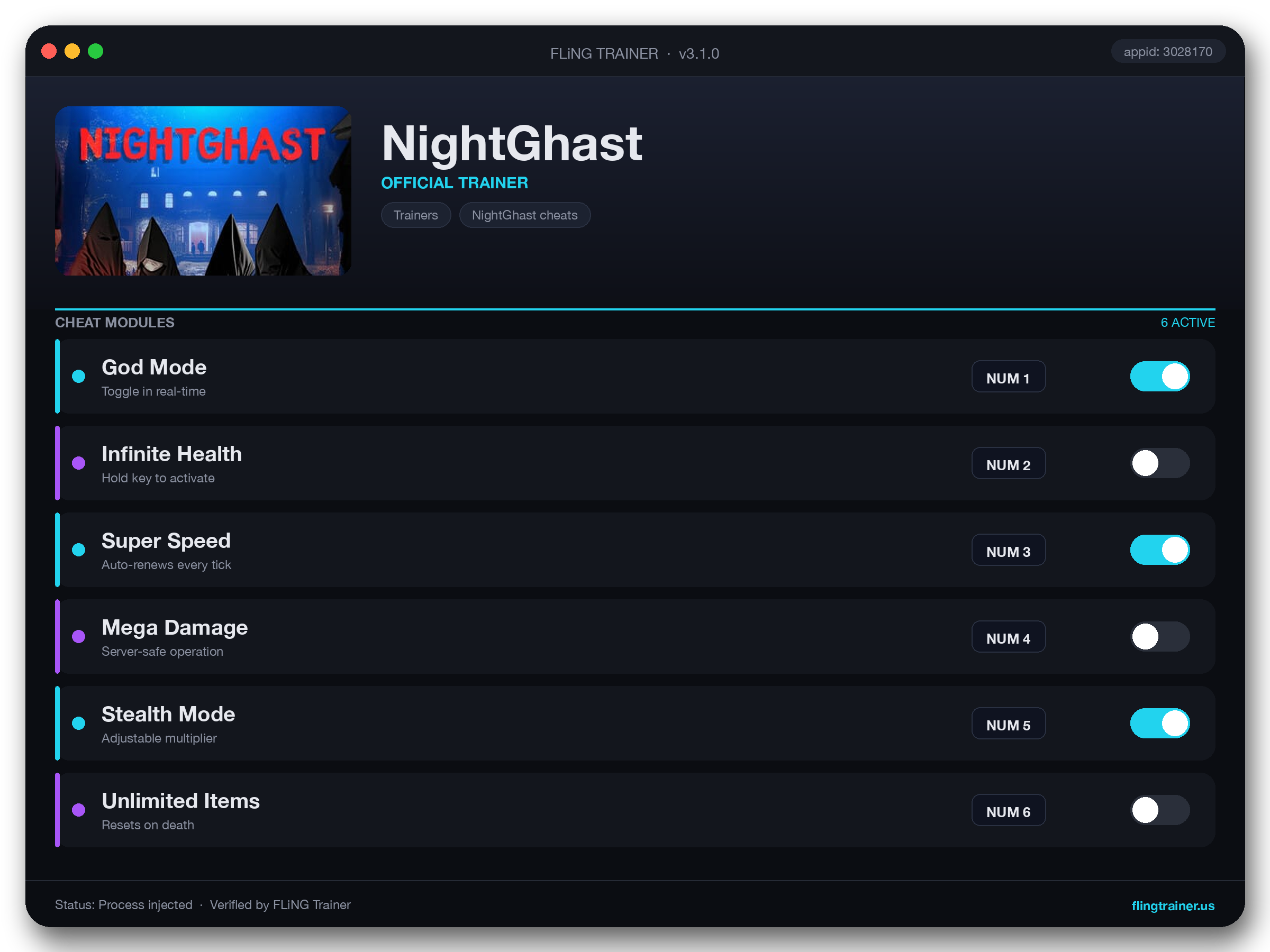 NightGhast Trainer interface