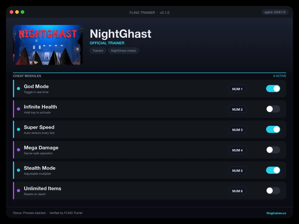 NightGhast Trainer interface