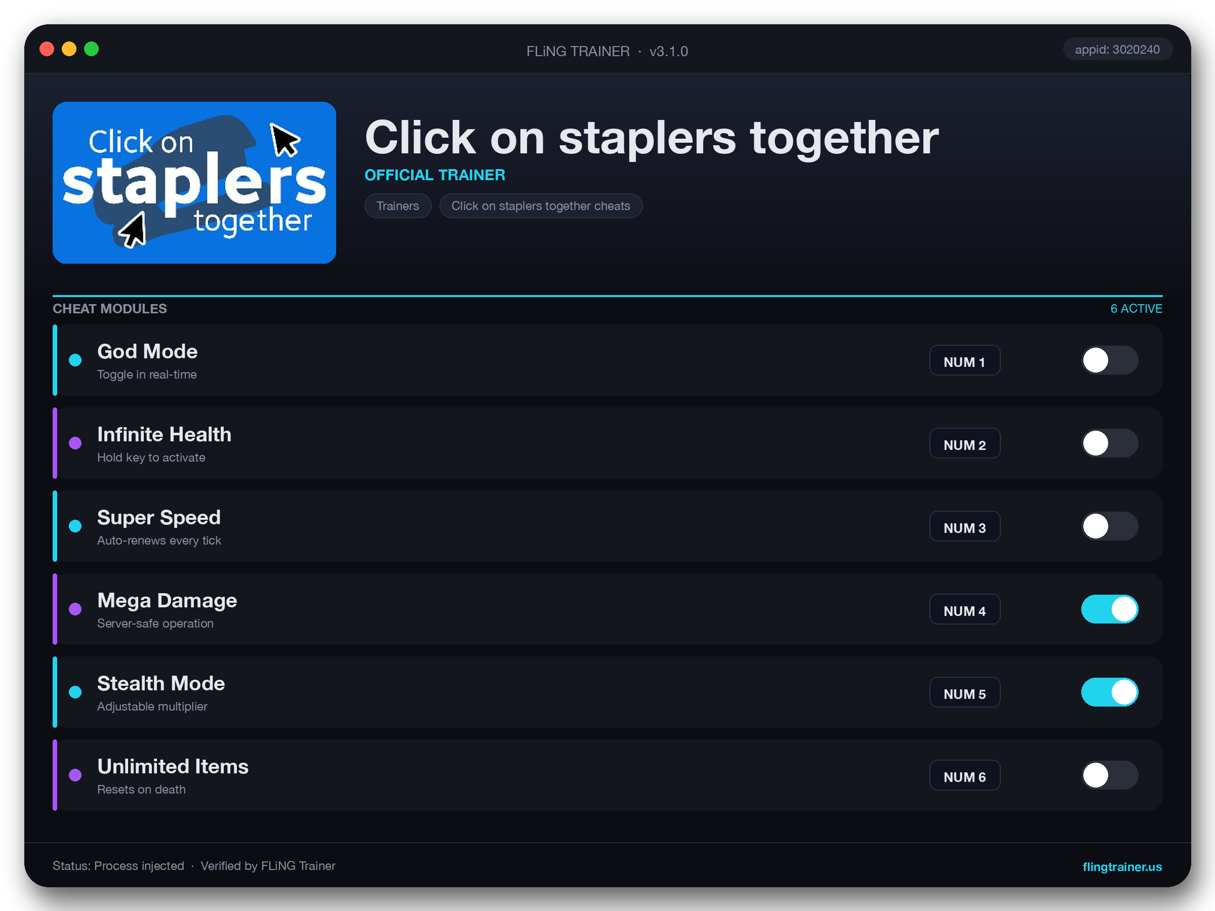 Click on staplers together Trainer interface