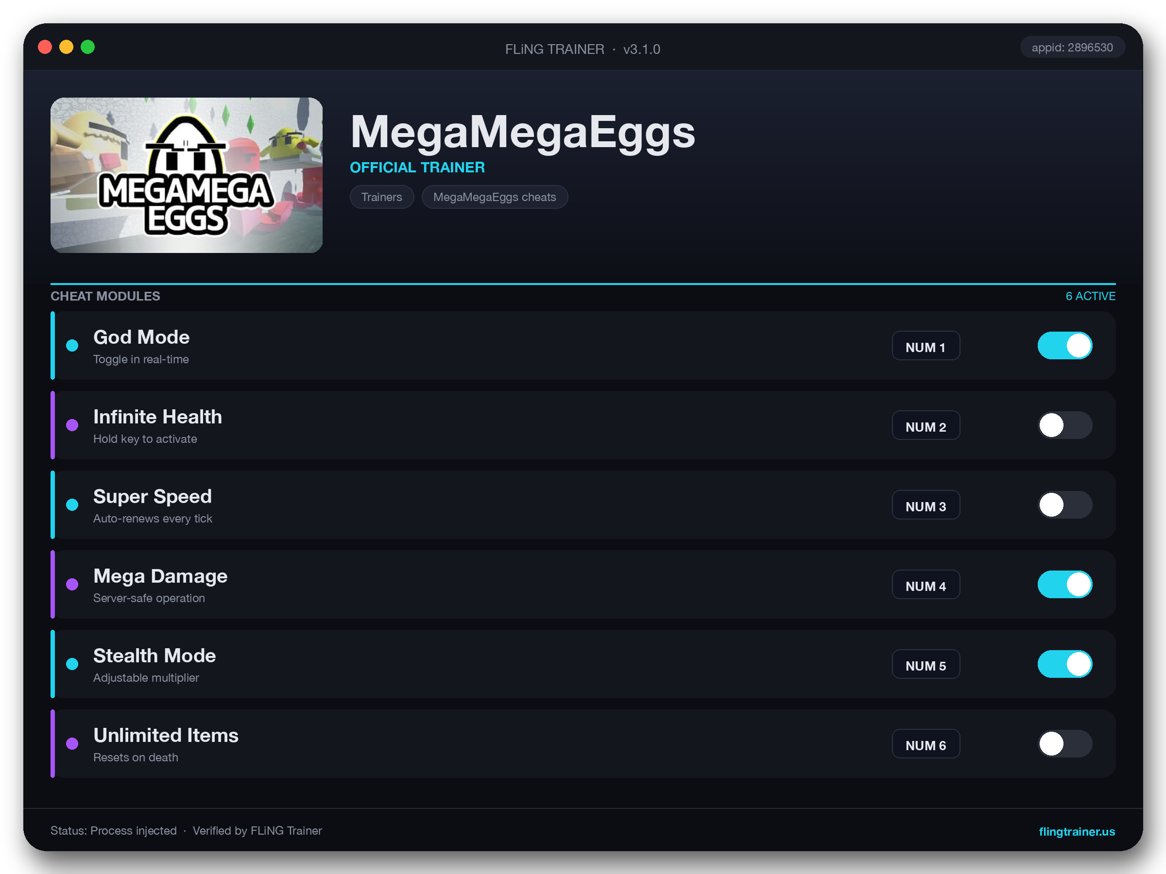 MegaMegaEggs Trainer interface