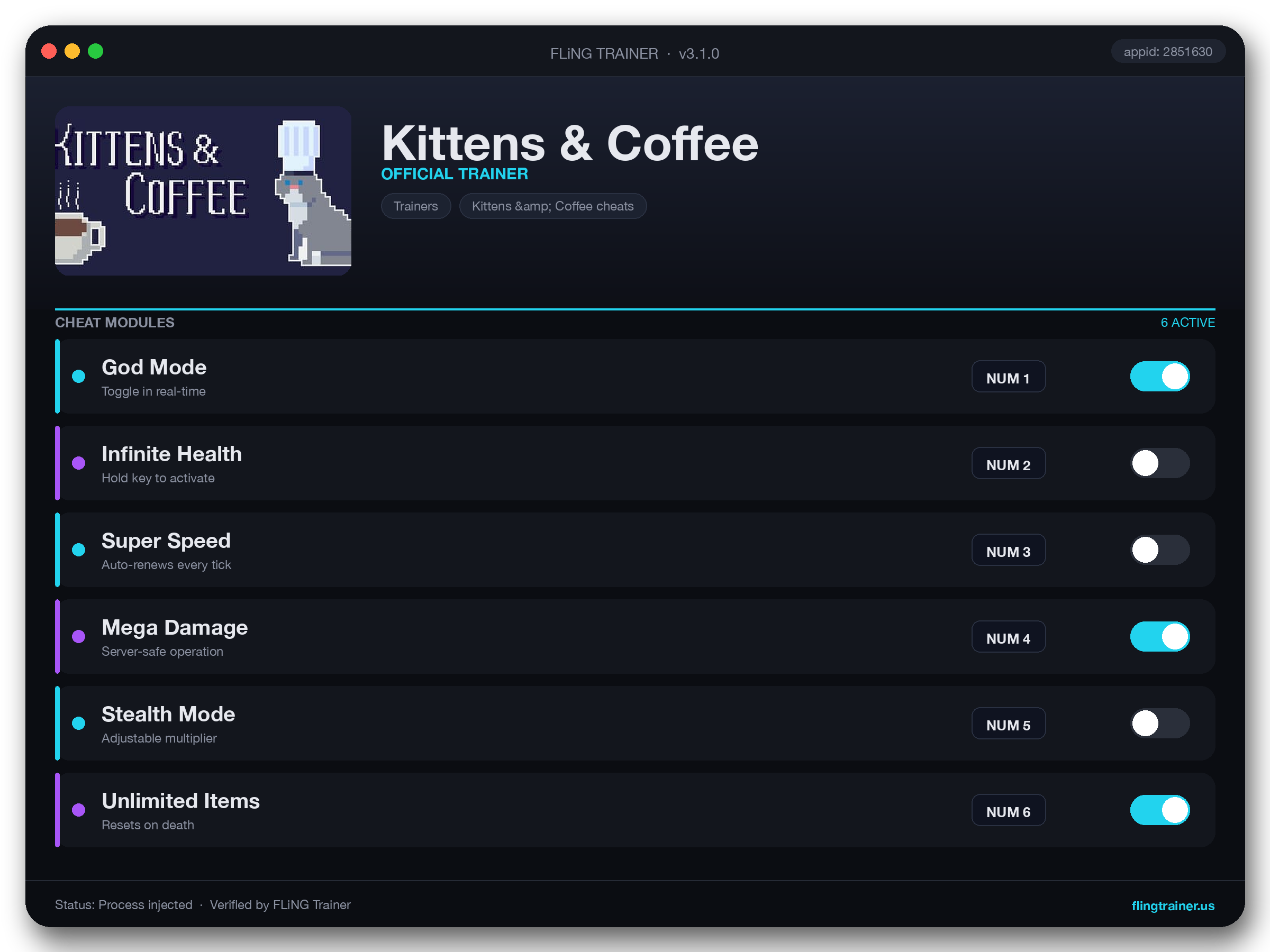 Kittens & Coffee Trainer interface