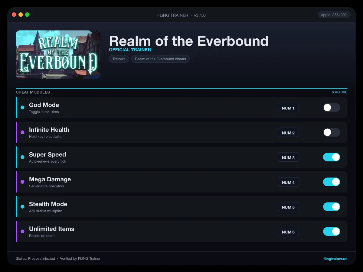 Realm of the Everbound Trainer interface