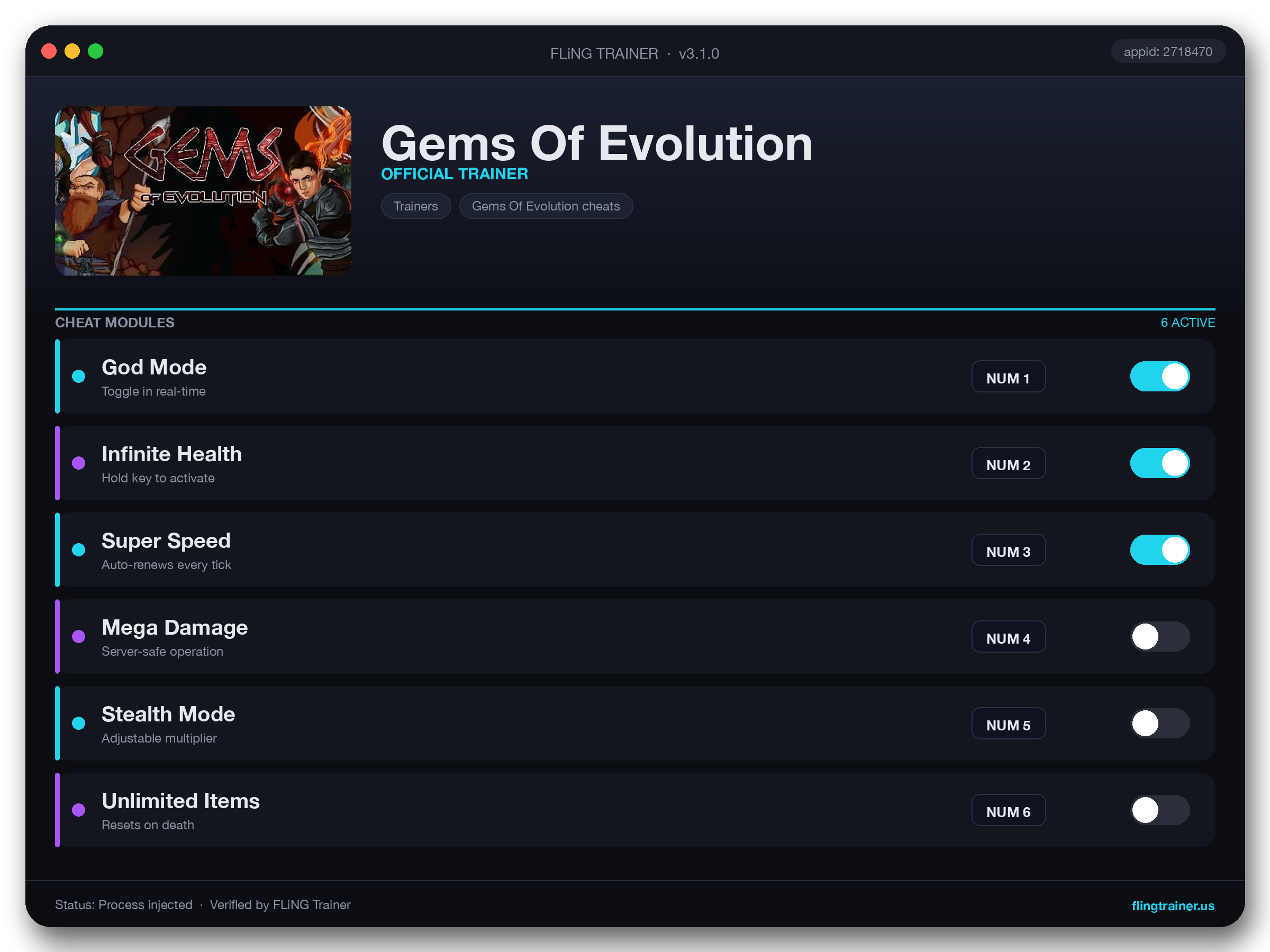Gems Of Evolution Trainer interface