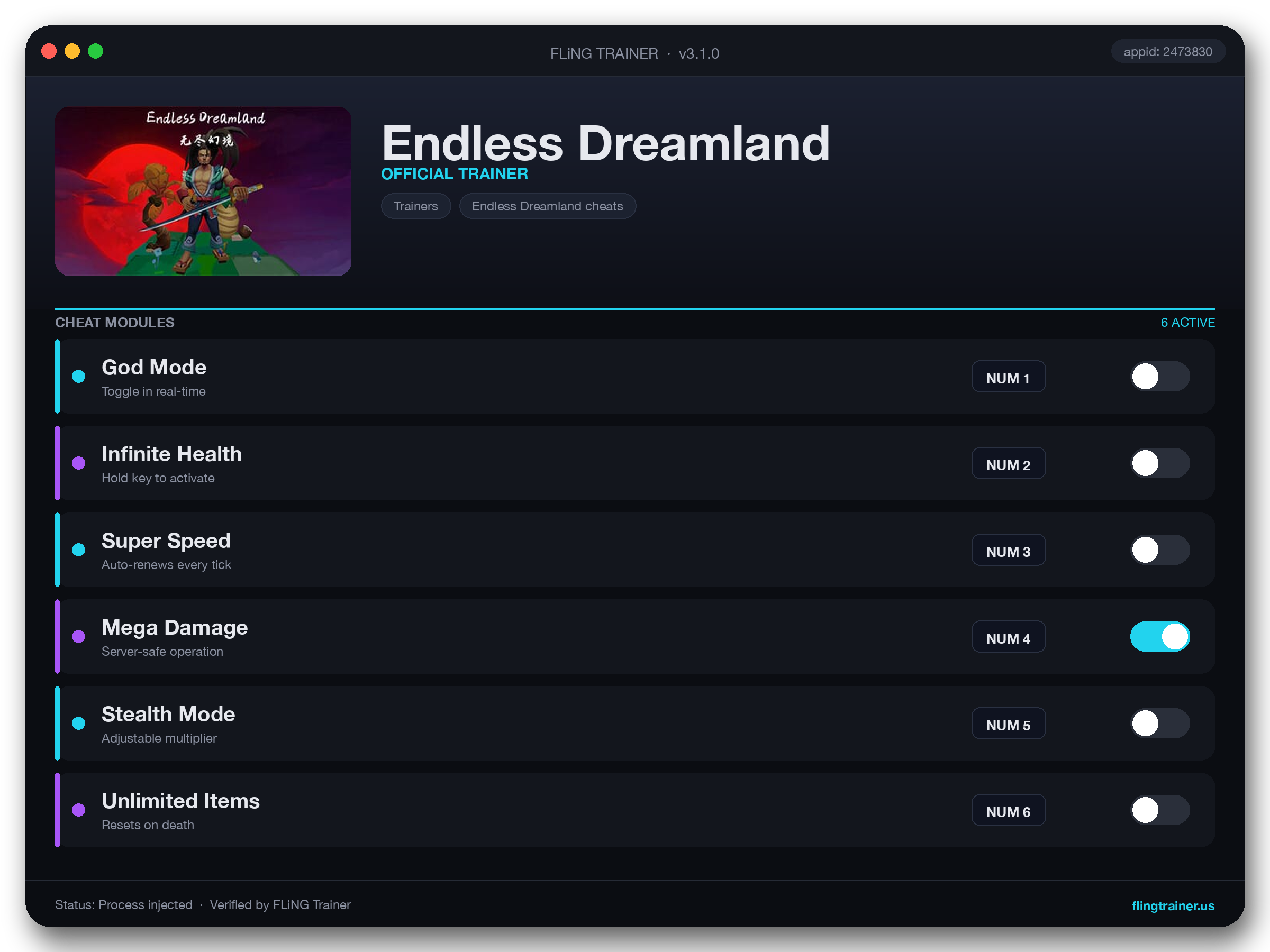 Endless Dreamland Trainer interface