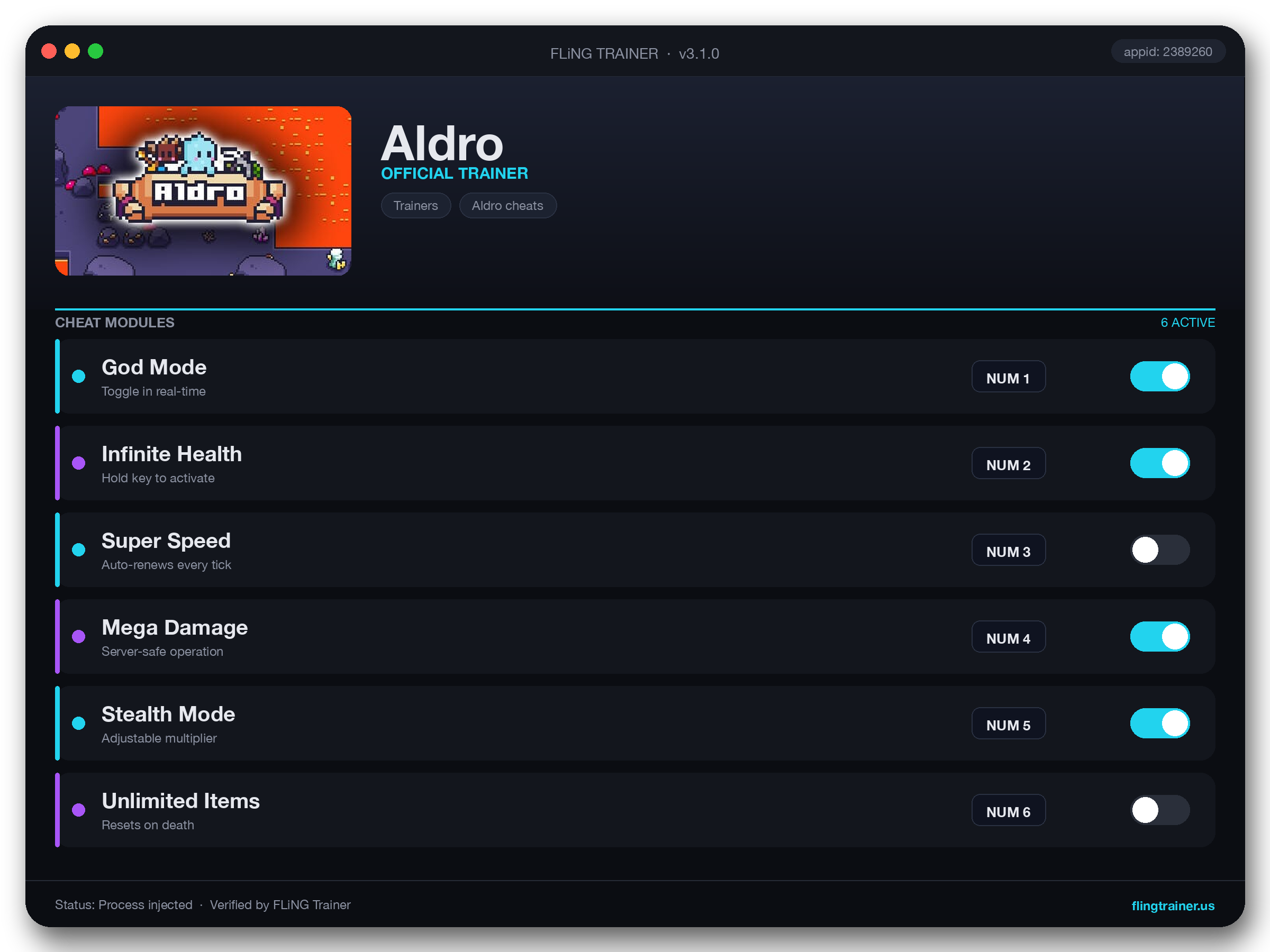 Aldro Trainer interface