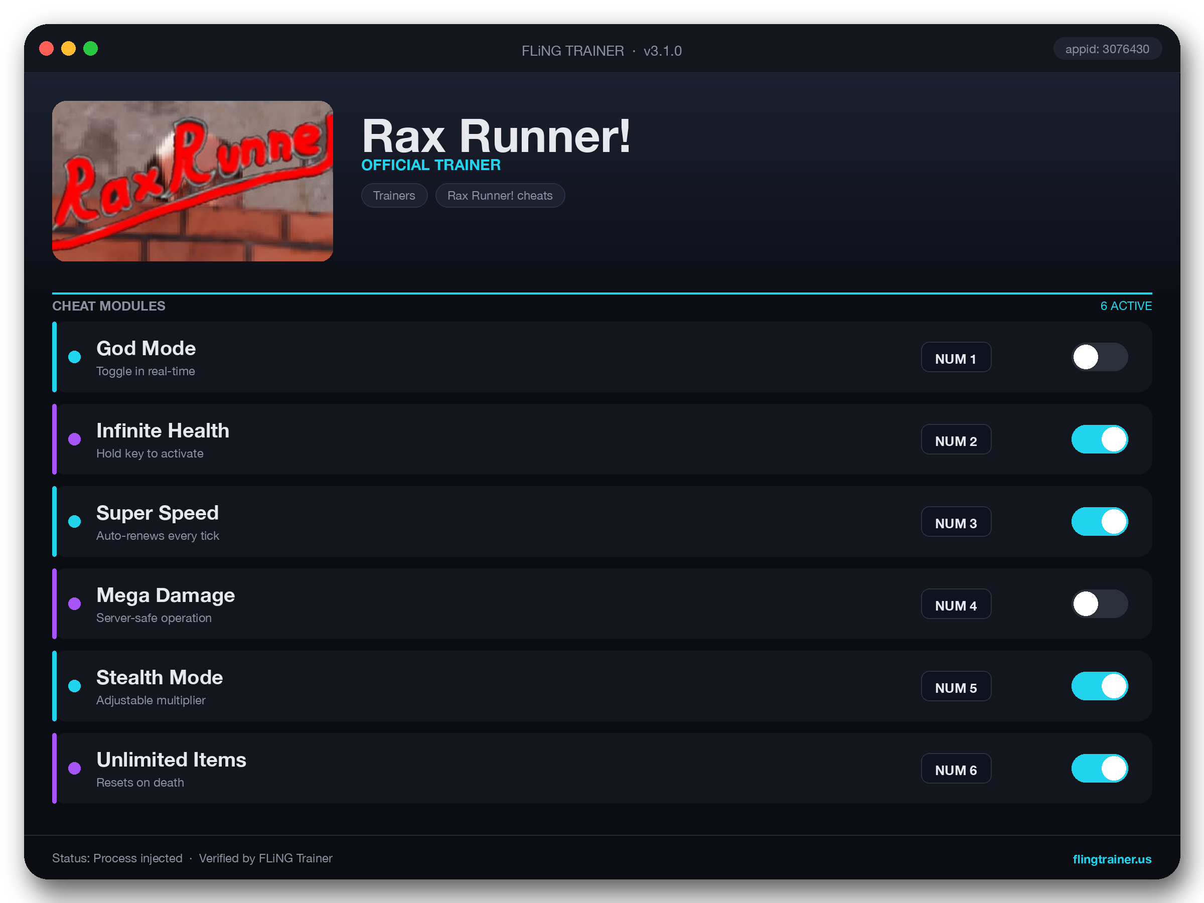 Rax Runner! Trainer interface