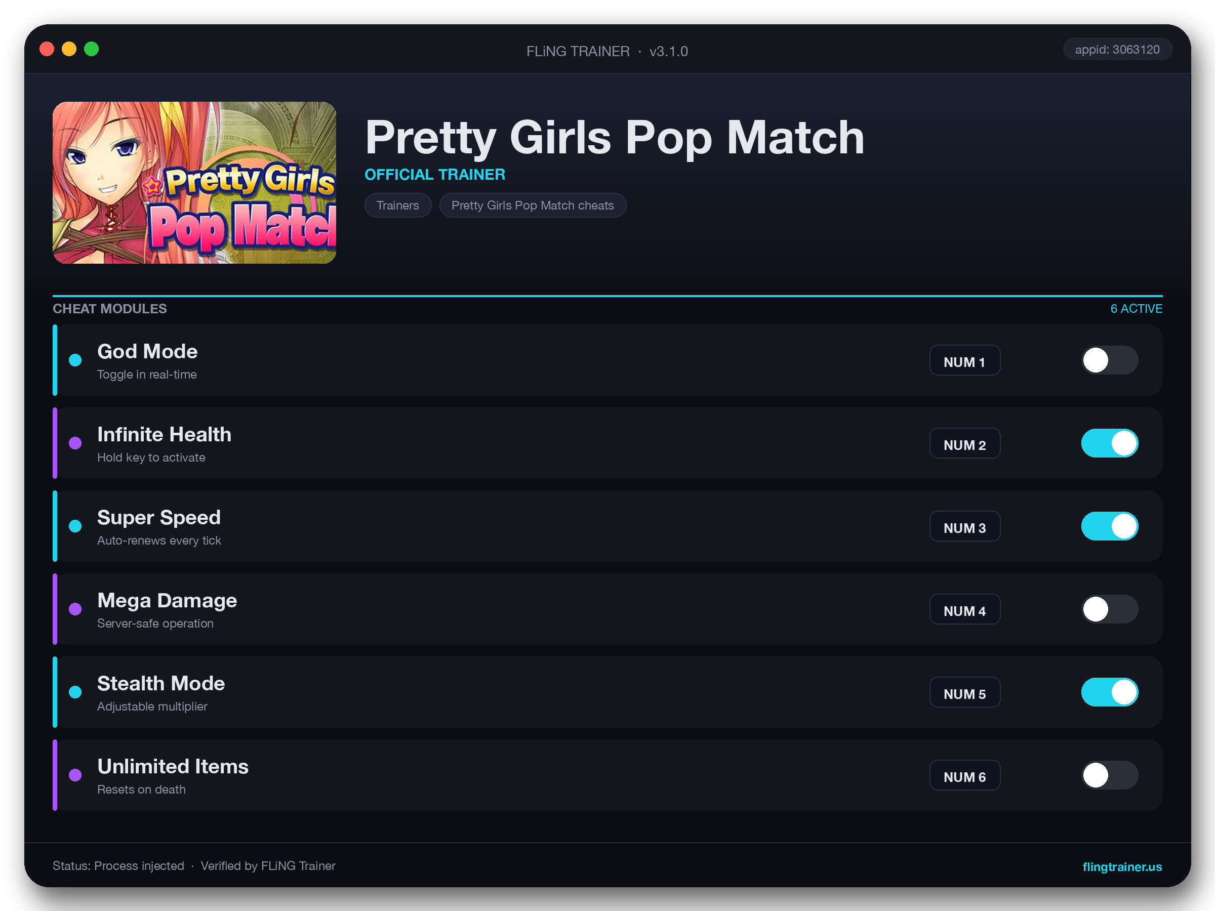 Pretty Girls Pop Match Trainer interface