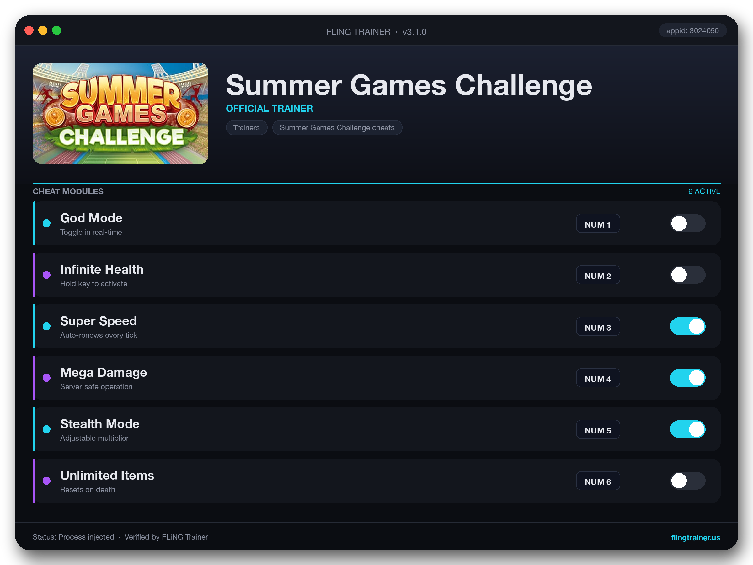 Summer Games Challenge Trainer interface