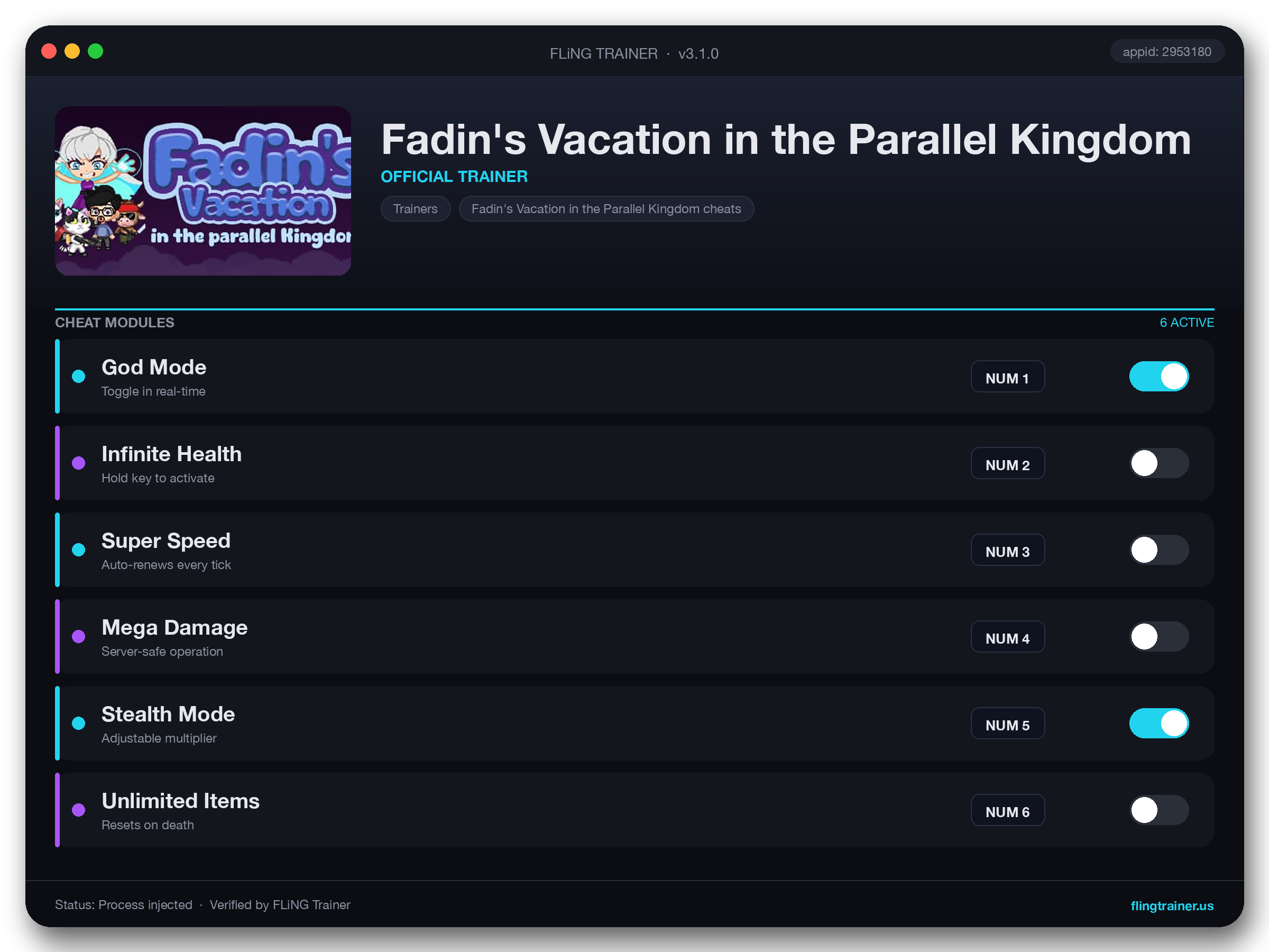 Fadin's Vacation in the Parallel Kingdom Trainer interface