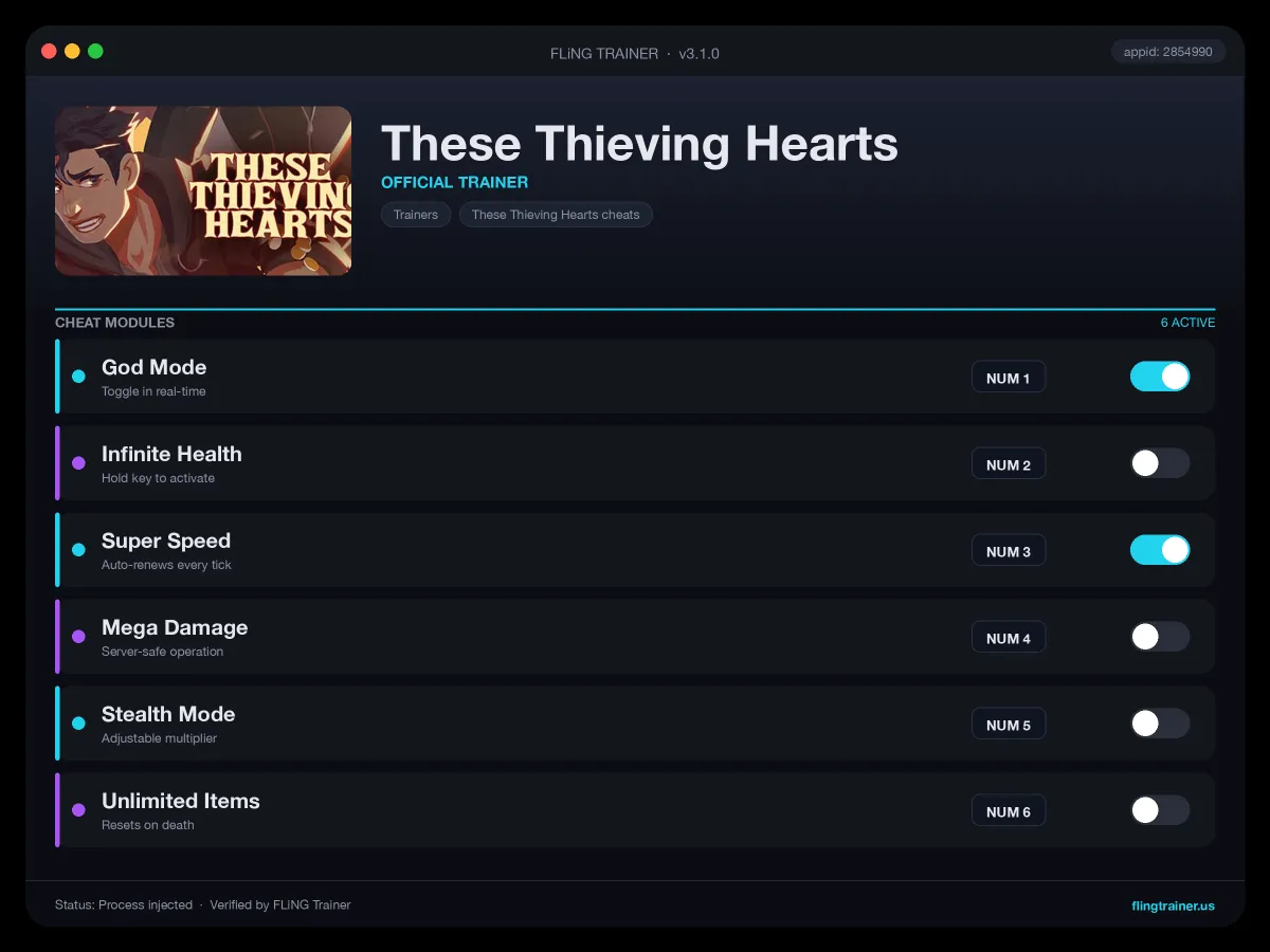 These Thieving Hearts Trainer interface