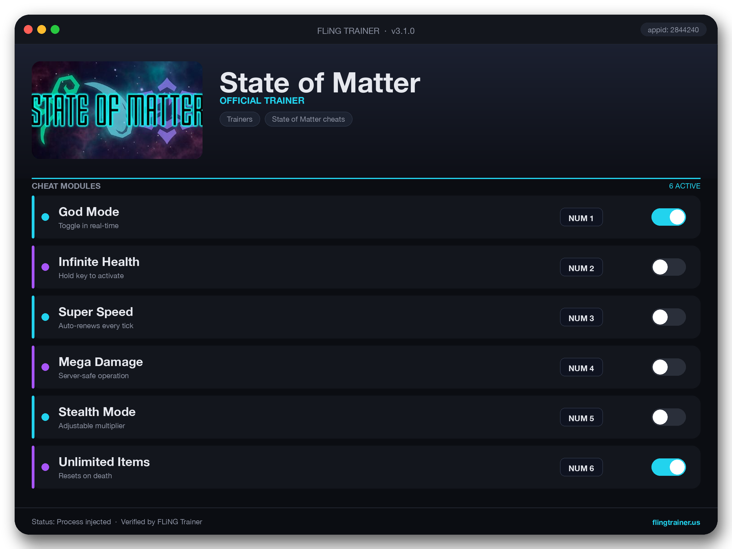 State of Matter Trainer interface