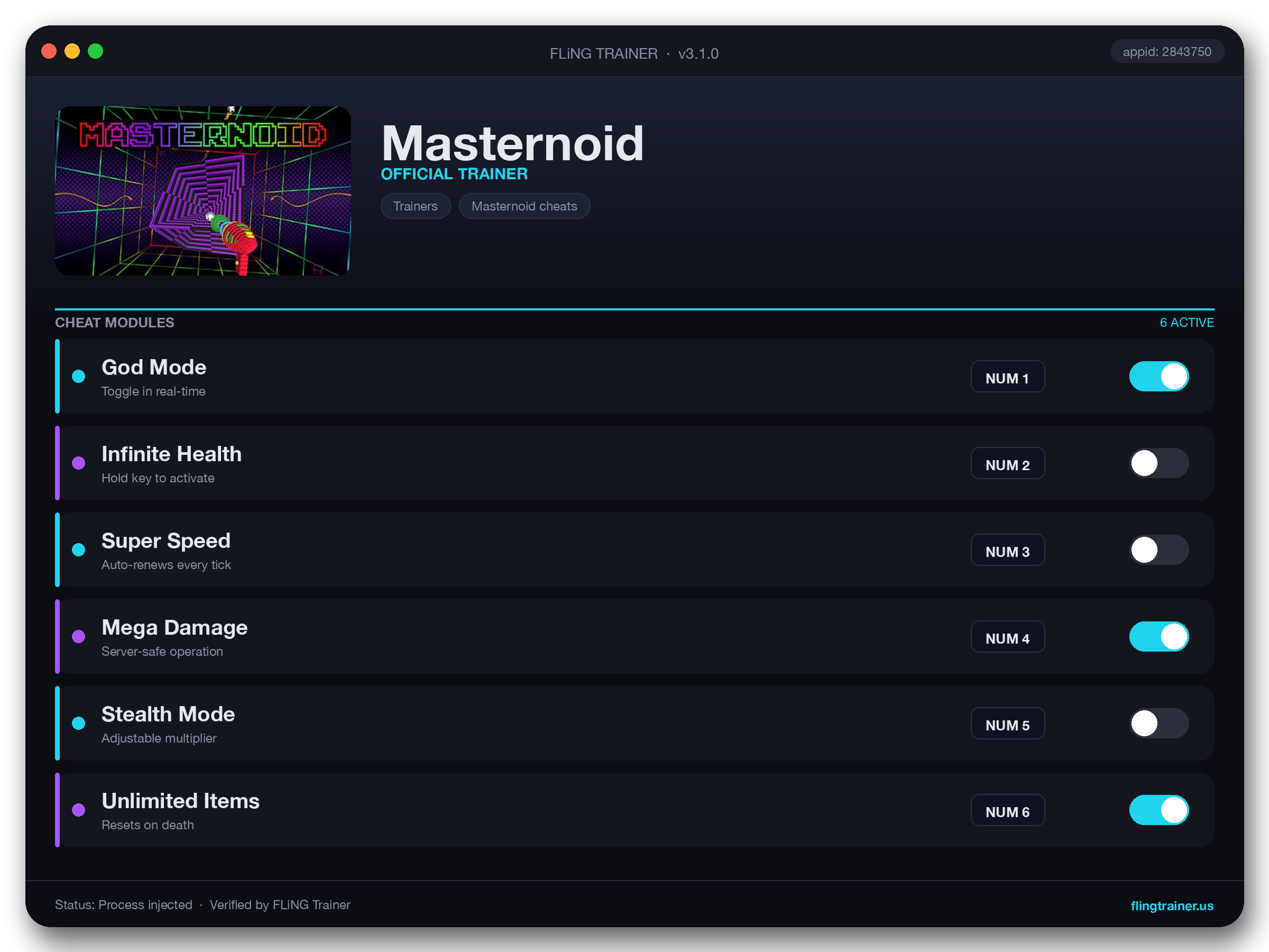 Masternoid Trainer interface