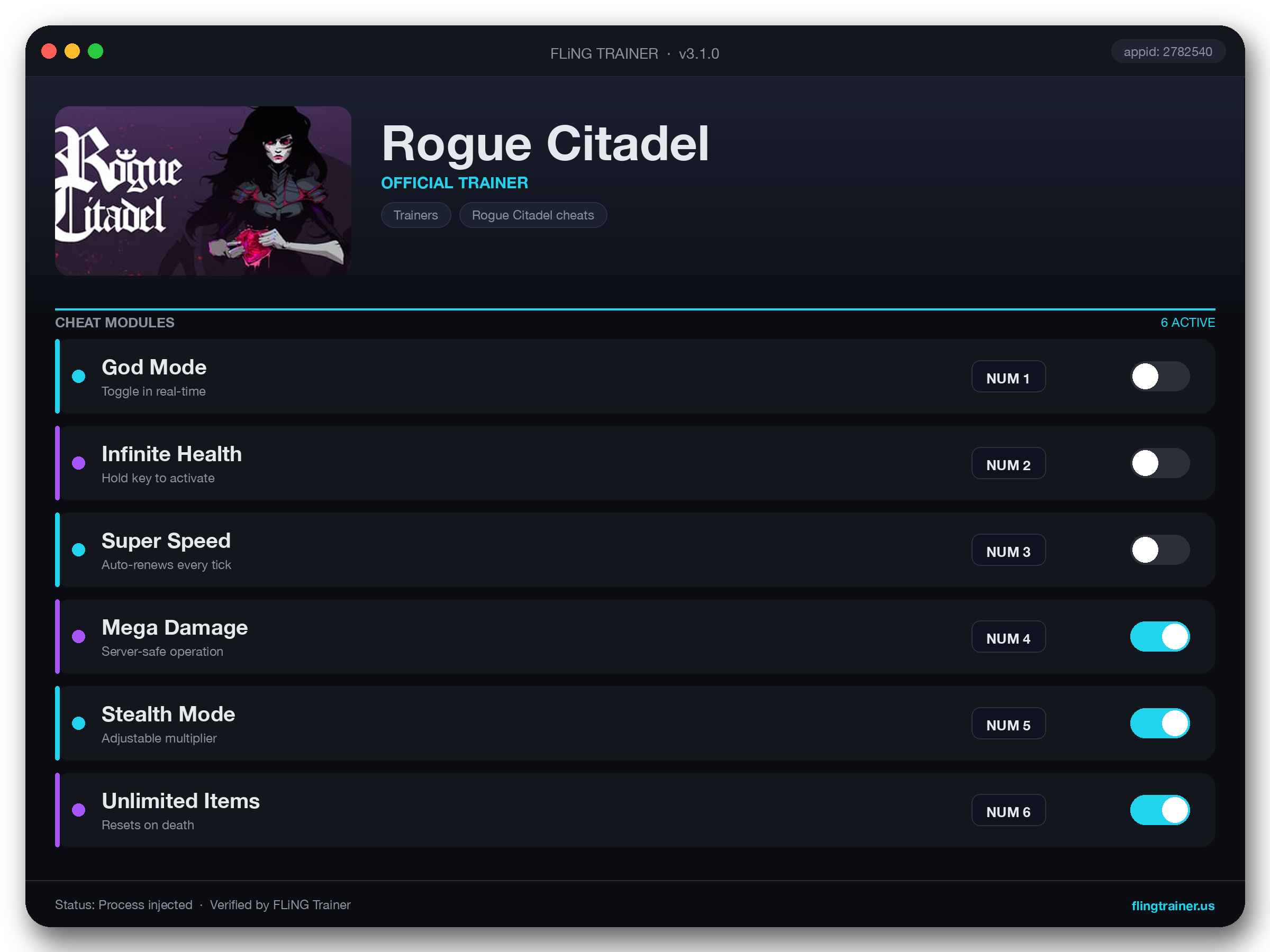 Rogue Citadel Trainer interface