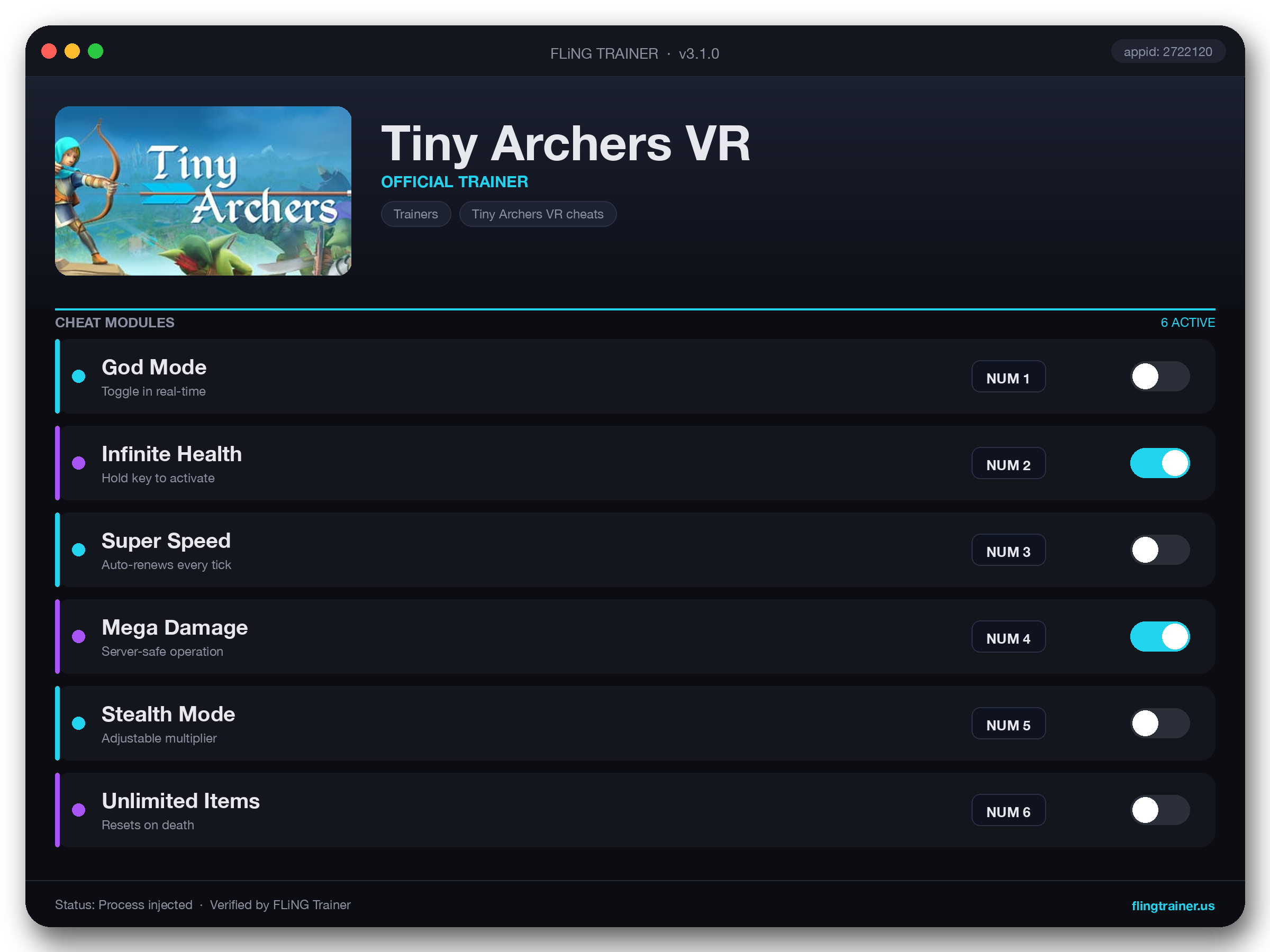 Tiny Archers VR Trainer interface