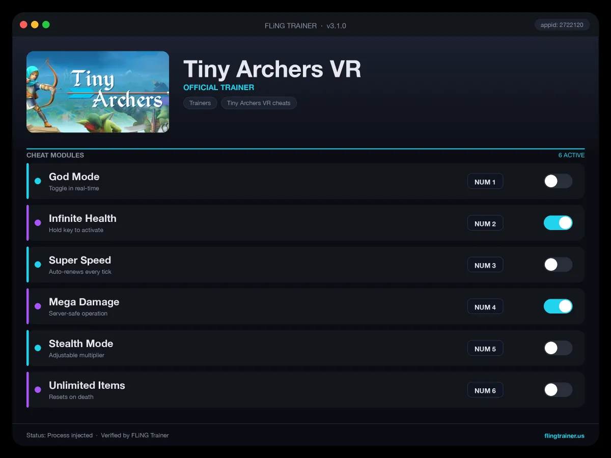 Tiny Archers VR Trainer interface
