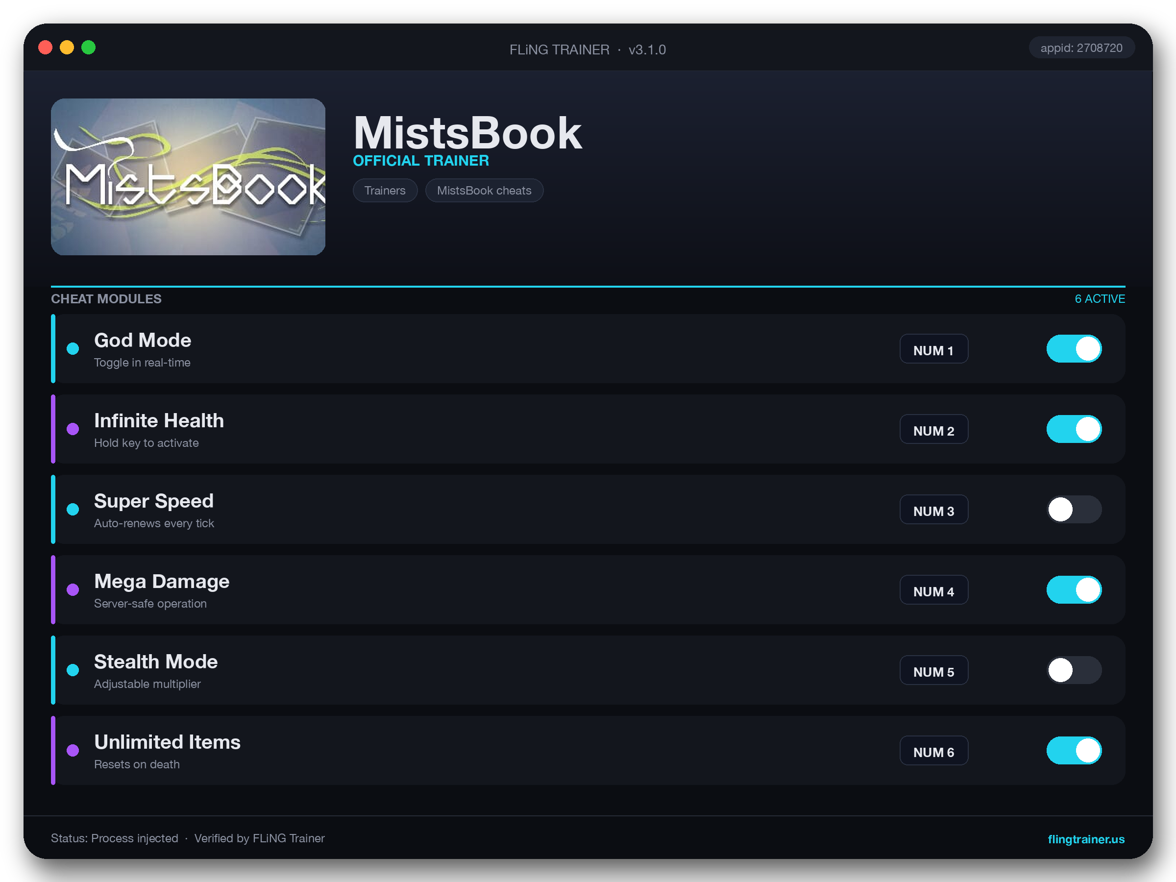 MistsBook Trainer interface