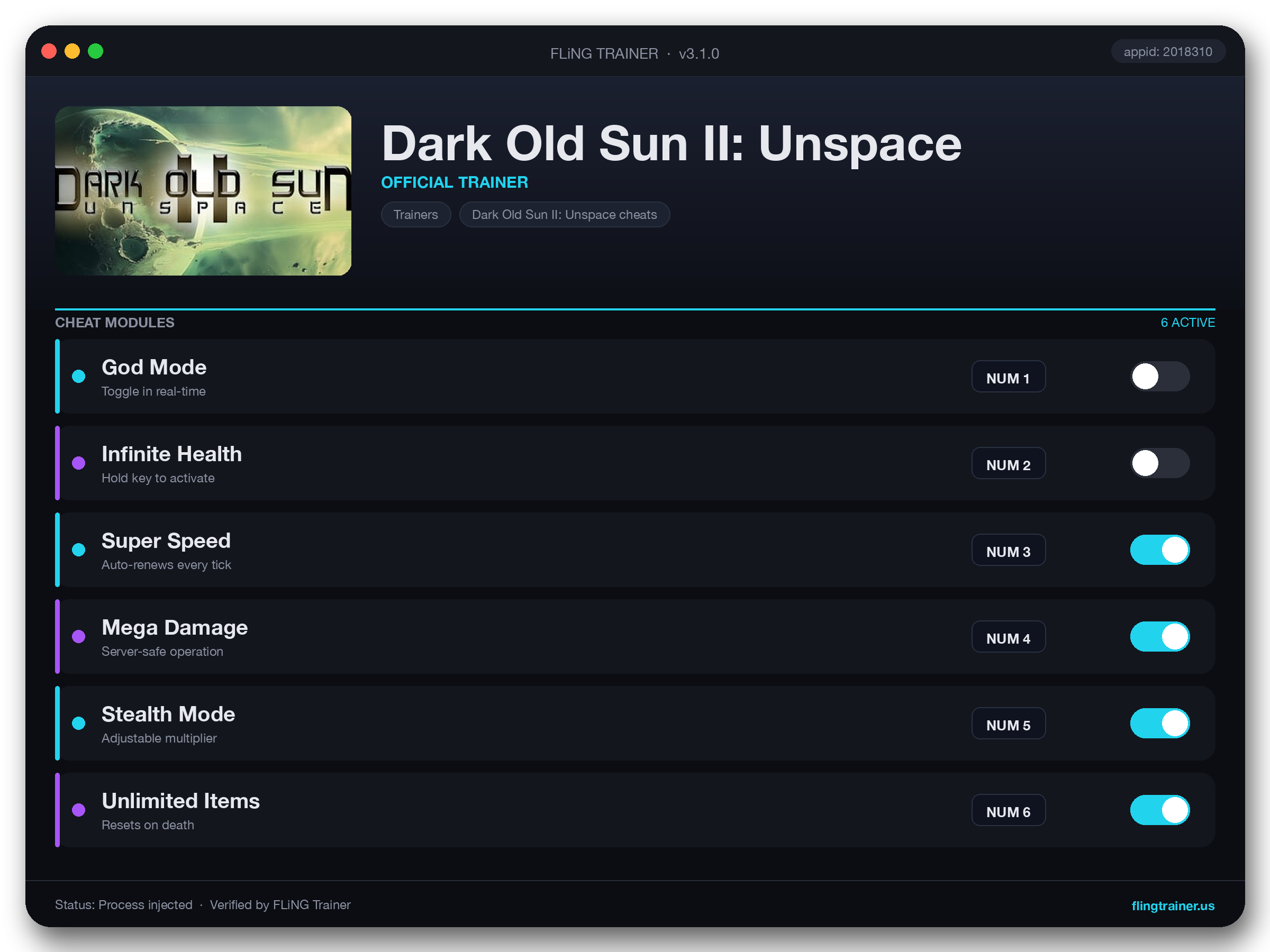 Dark Old Sun II: Unspace Trainer interface
