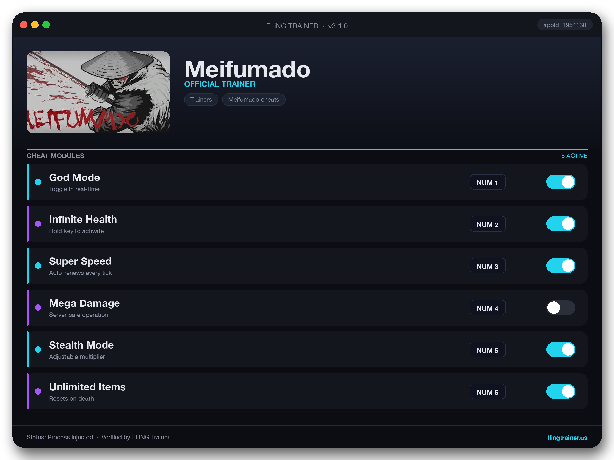 Meifumado Trainer interface