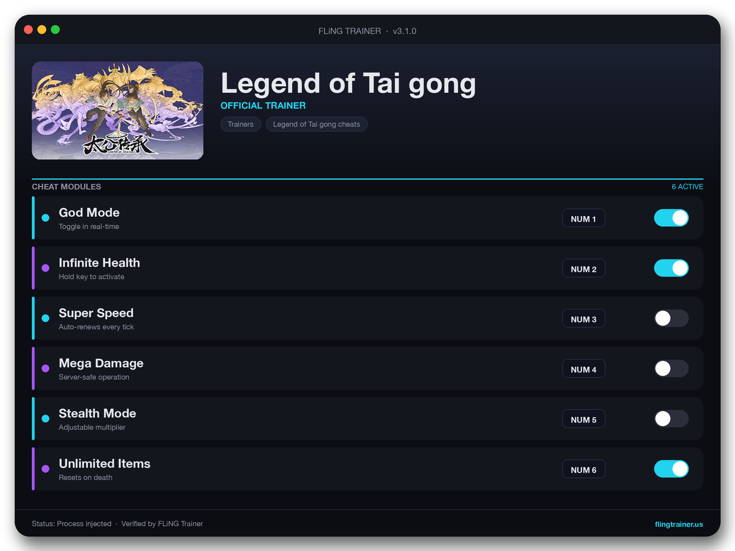 Legend of Tai gong Trainer interface