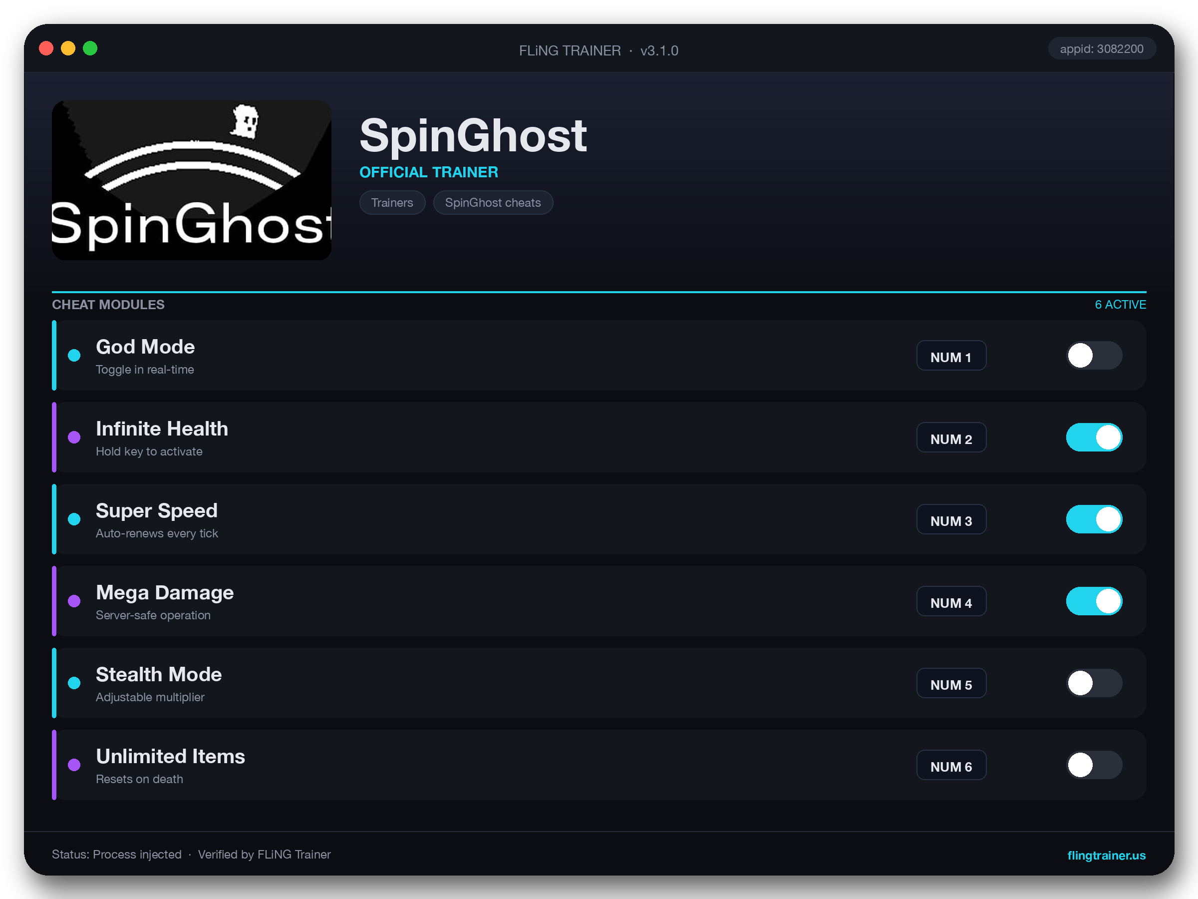 SpinGhost Trainer interface