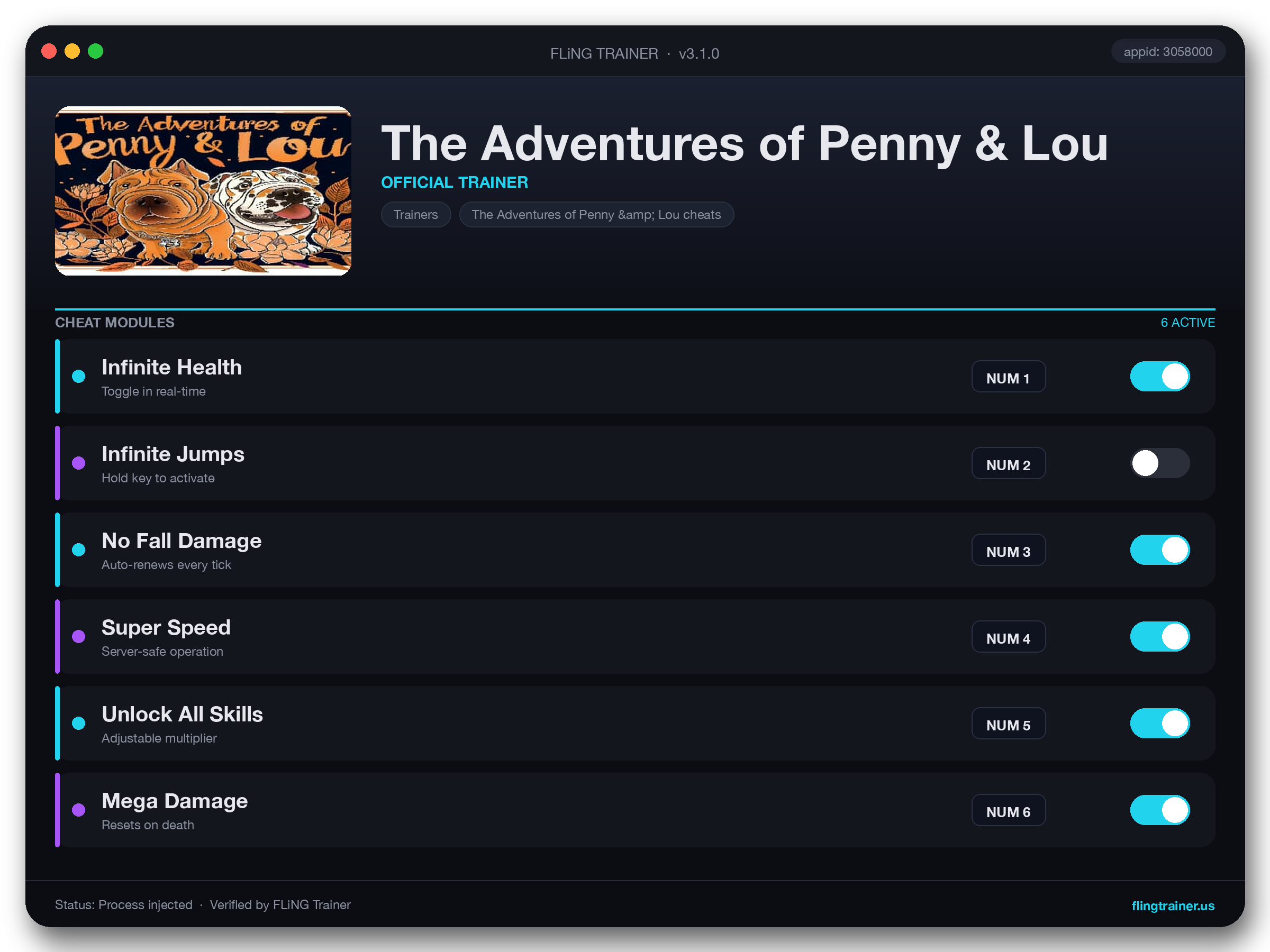 The Adventures of Penny & Lou Trainer interface