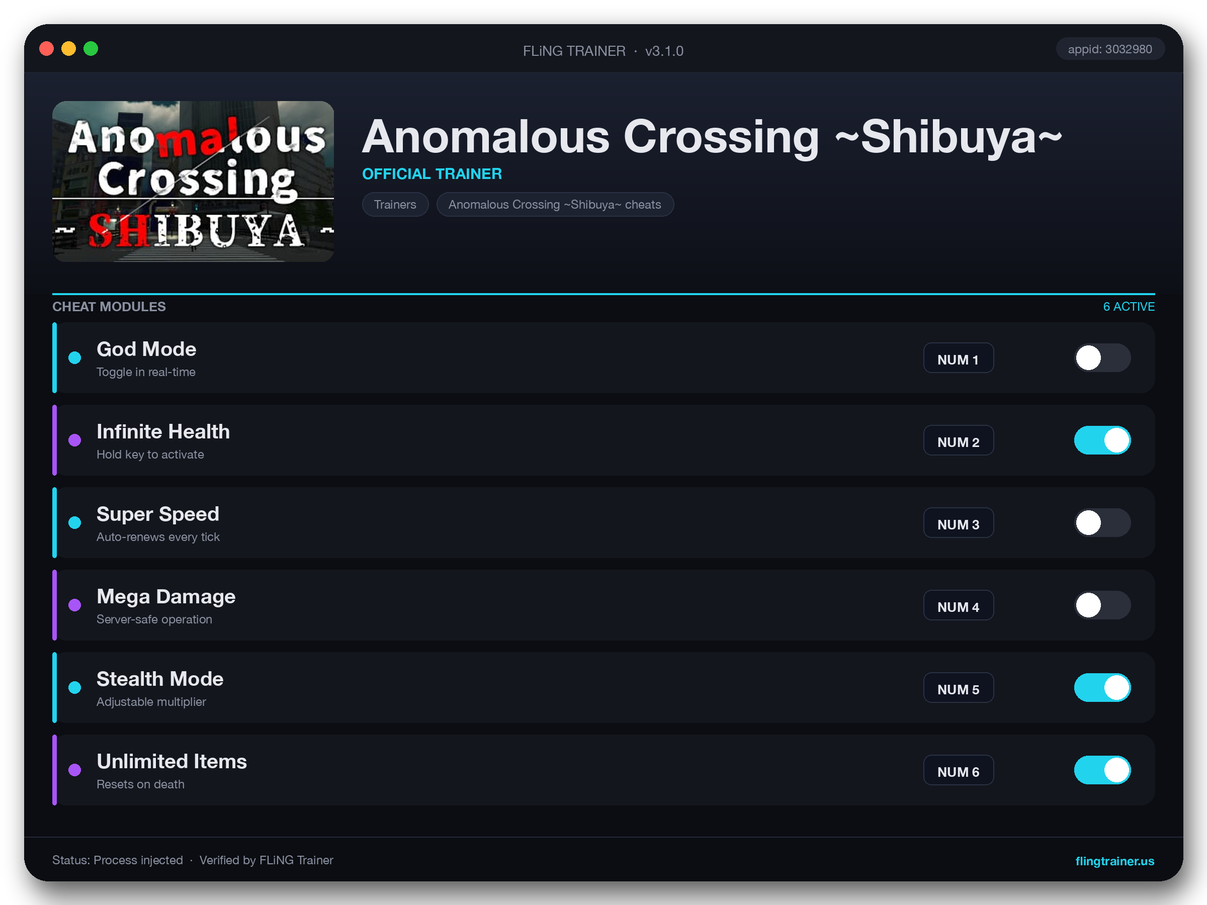 Anomalous Crossing ~Shibuya~ Trainer interface