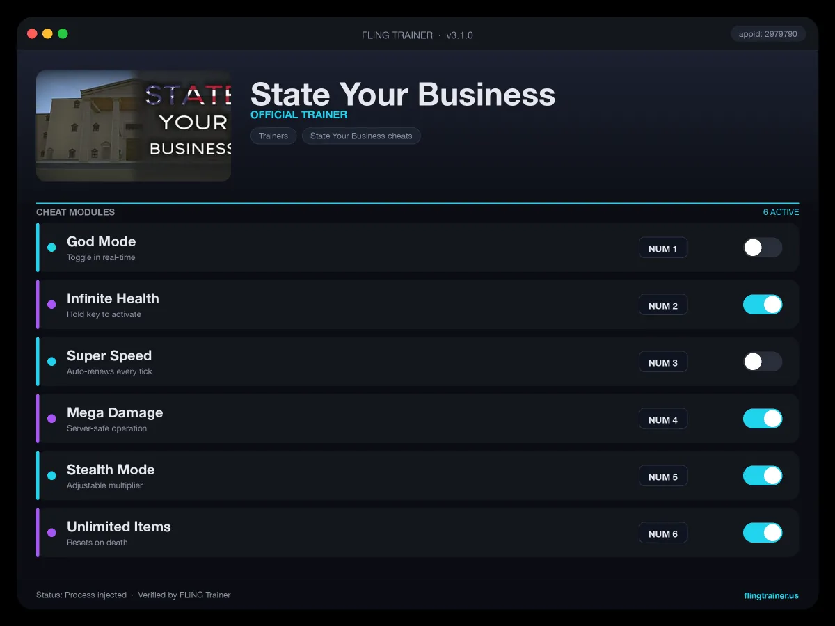 State Your Business Trainer interface
