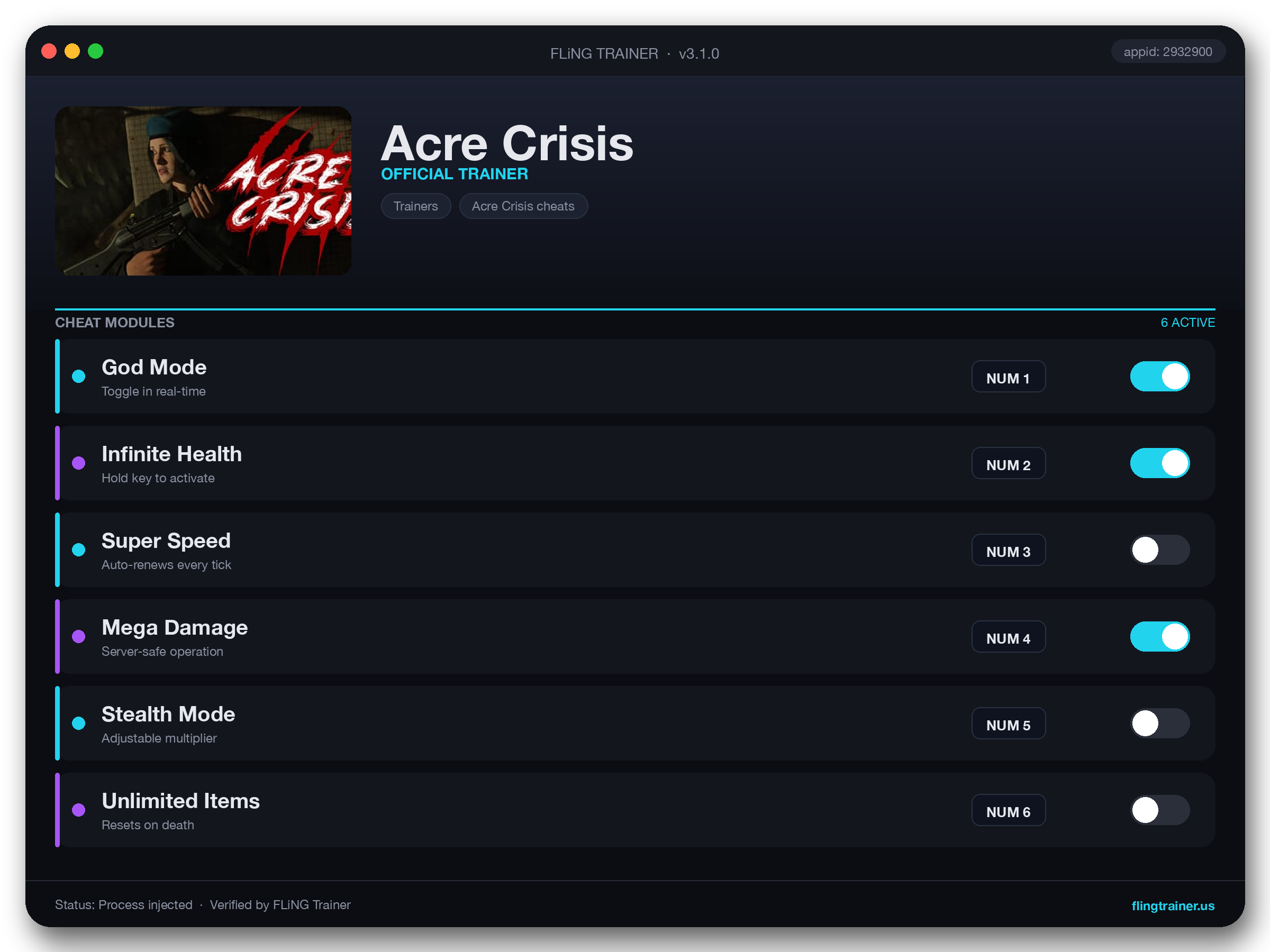 Acre Crisis Trainer interface