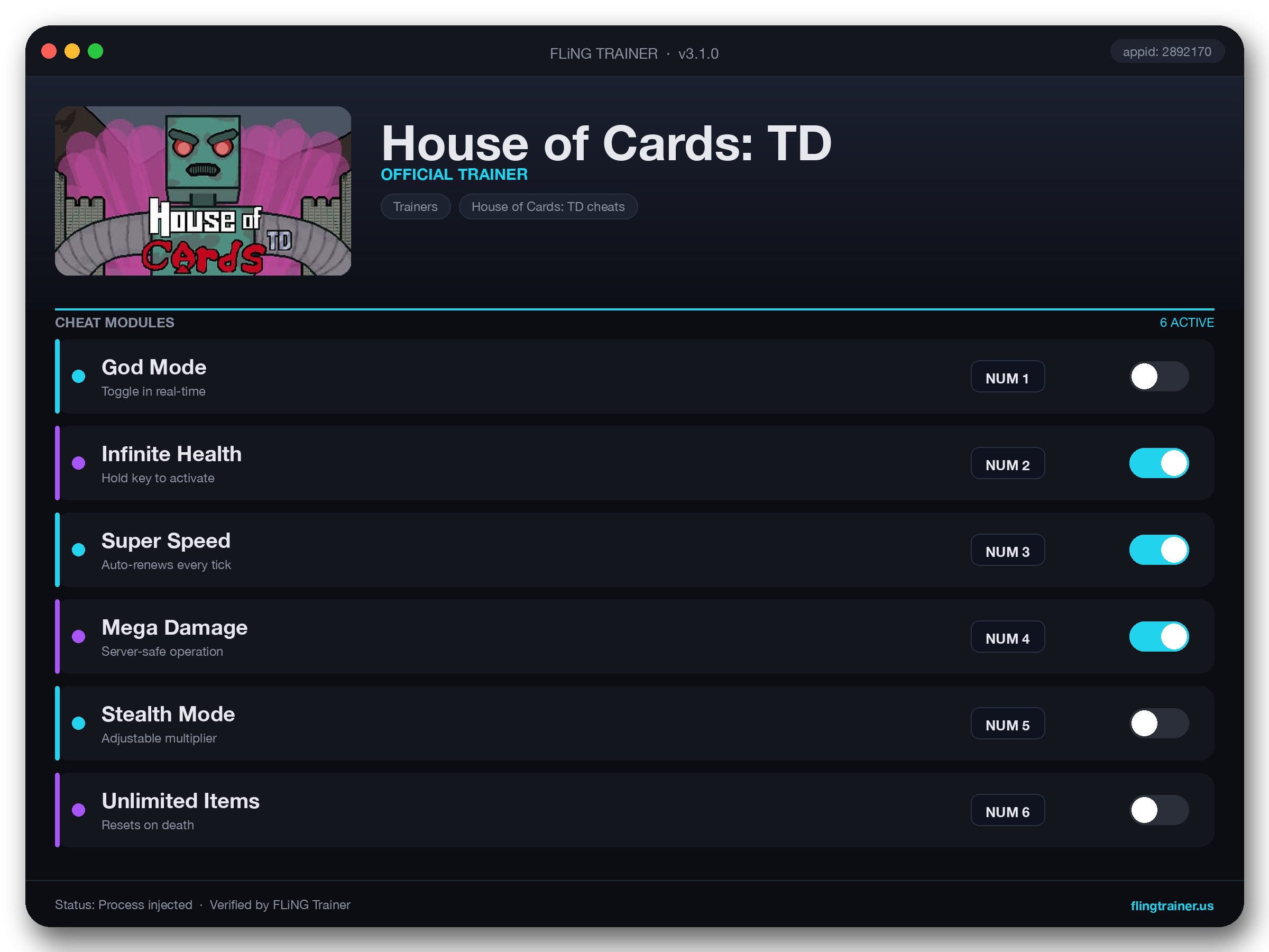 House of Cards: TD Trainer interface