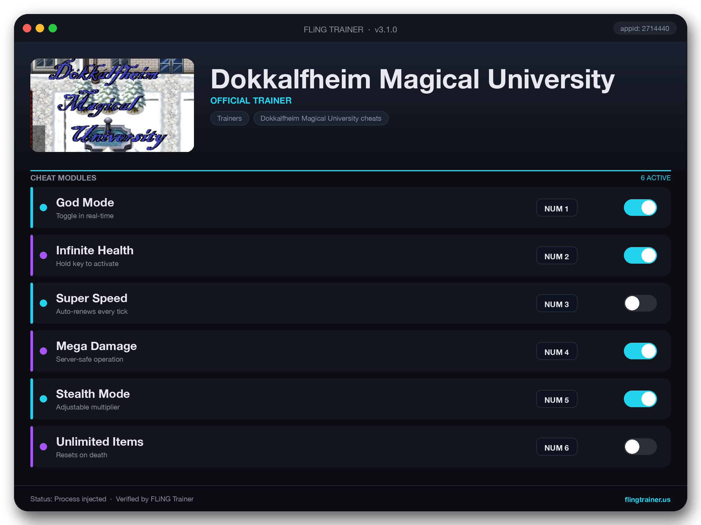 Dokkalfheim Magical University Trainer interface