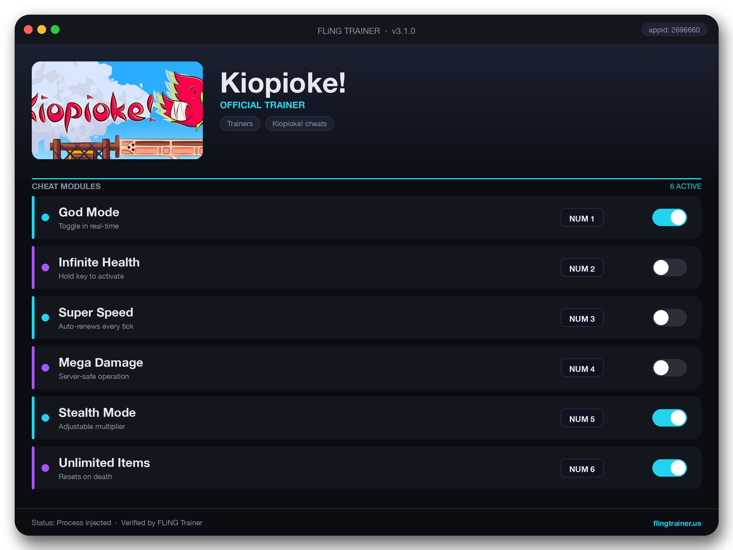 Kiopioke! Trainer interface