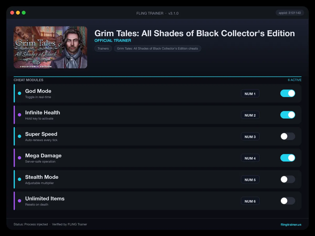 Grim Tales: All Shades of Black Collector's Edition Trainer interface