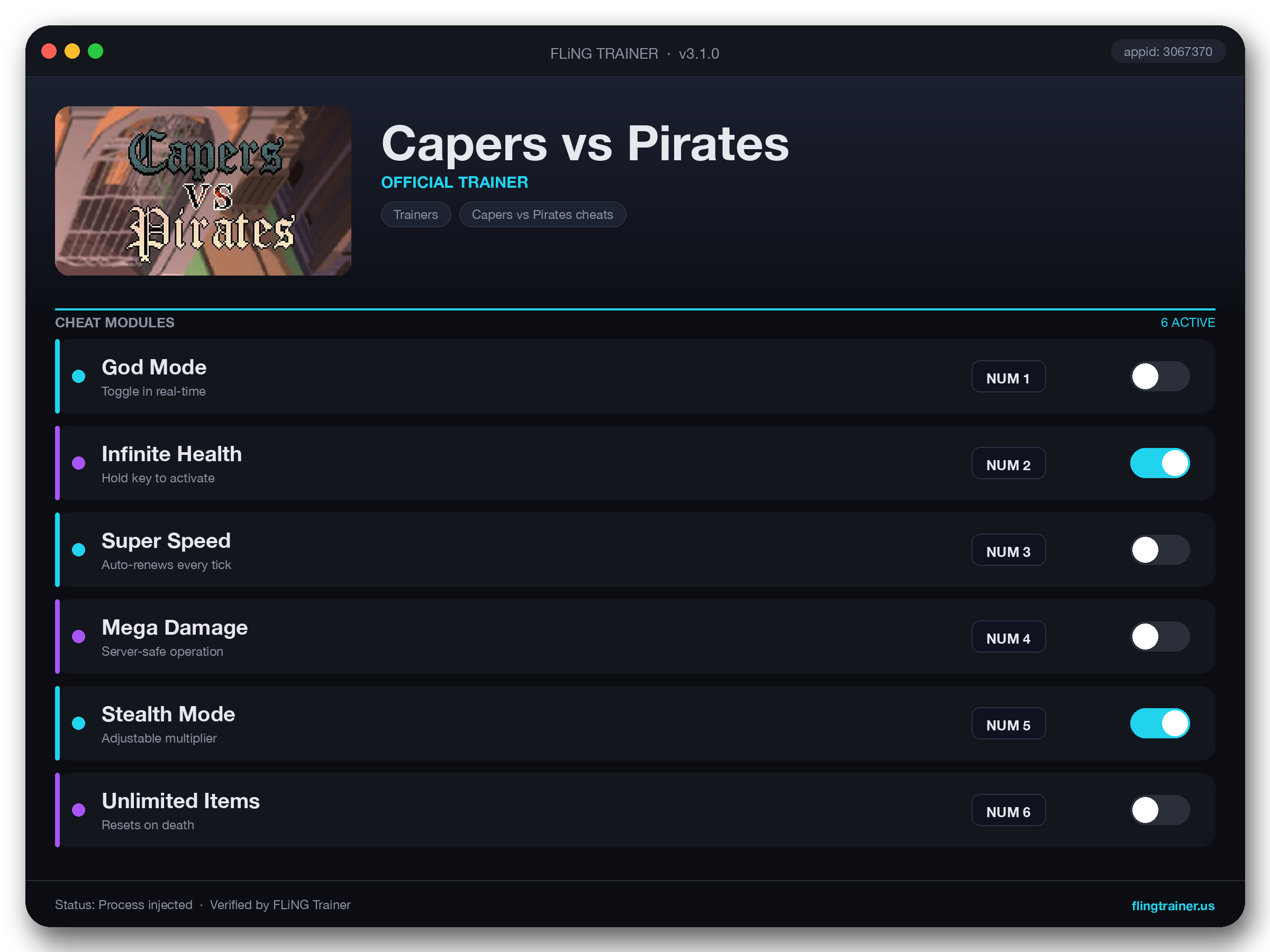 Capers vs Pirates Trainer interface