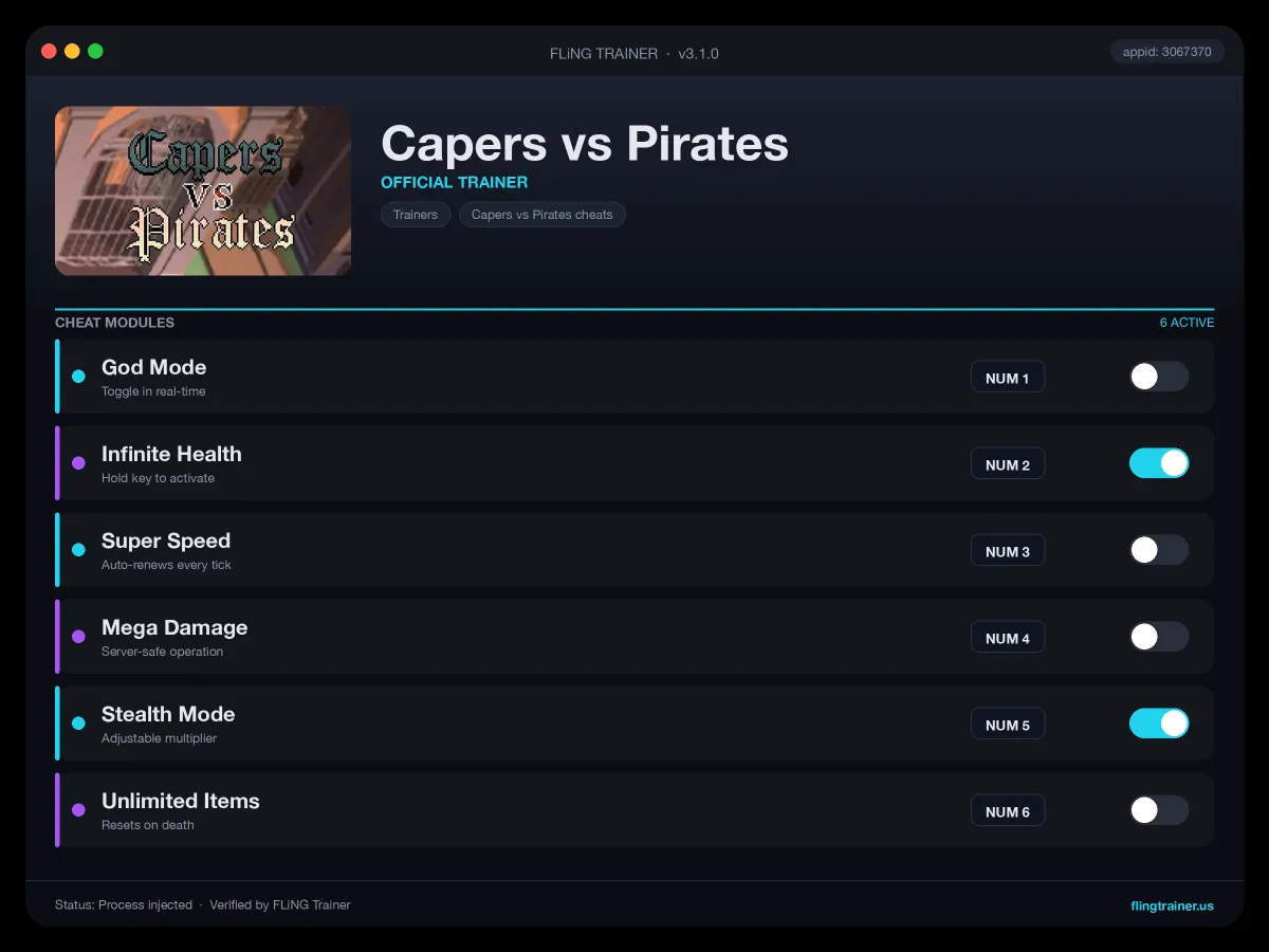 Capers vs Pirates Trainer interface