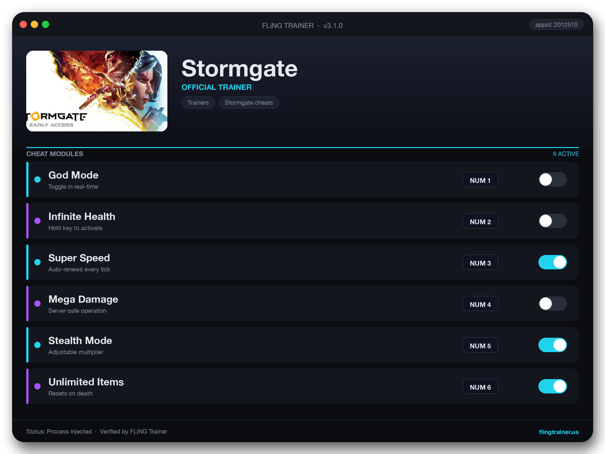 Stormgate Trainer interface