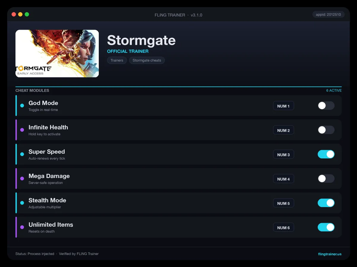 Stormgate Trainer interface