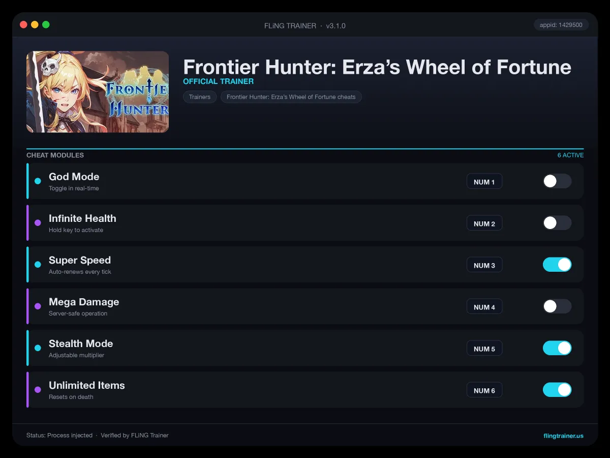 Frontier Hunter: Erza’s Wheel of Fortune Trainer interface