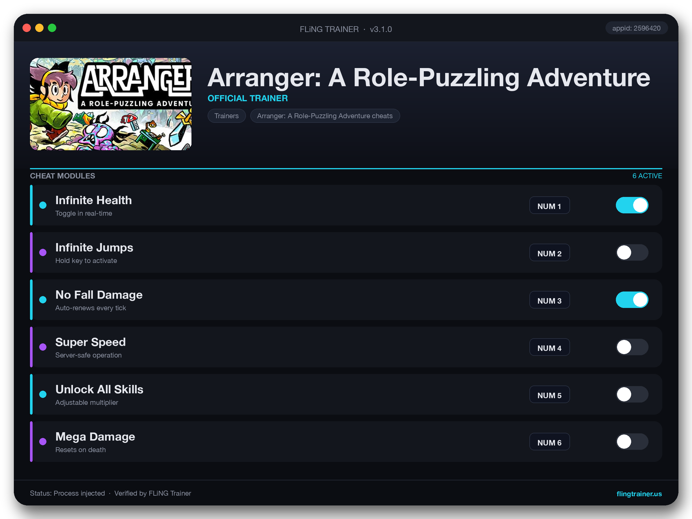 Arranger: A Role-Puzzling Adventure Trainer interface