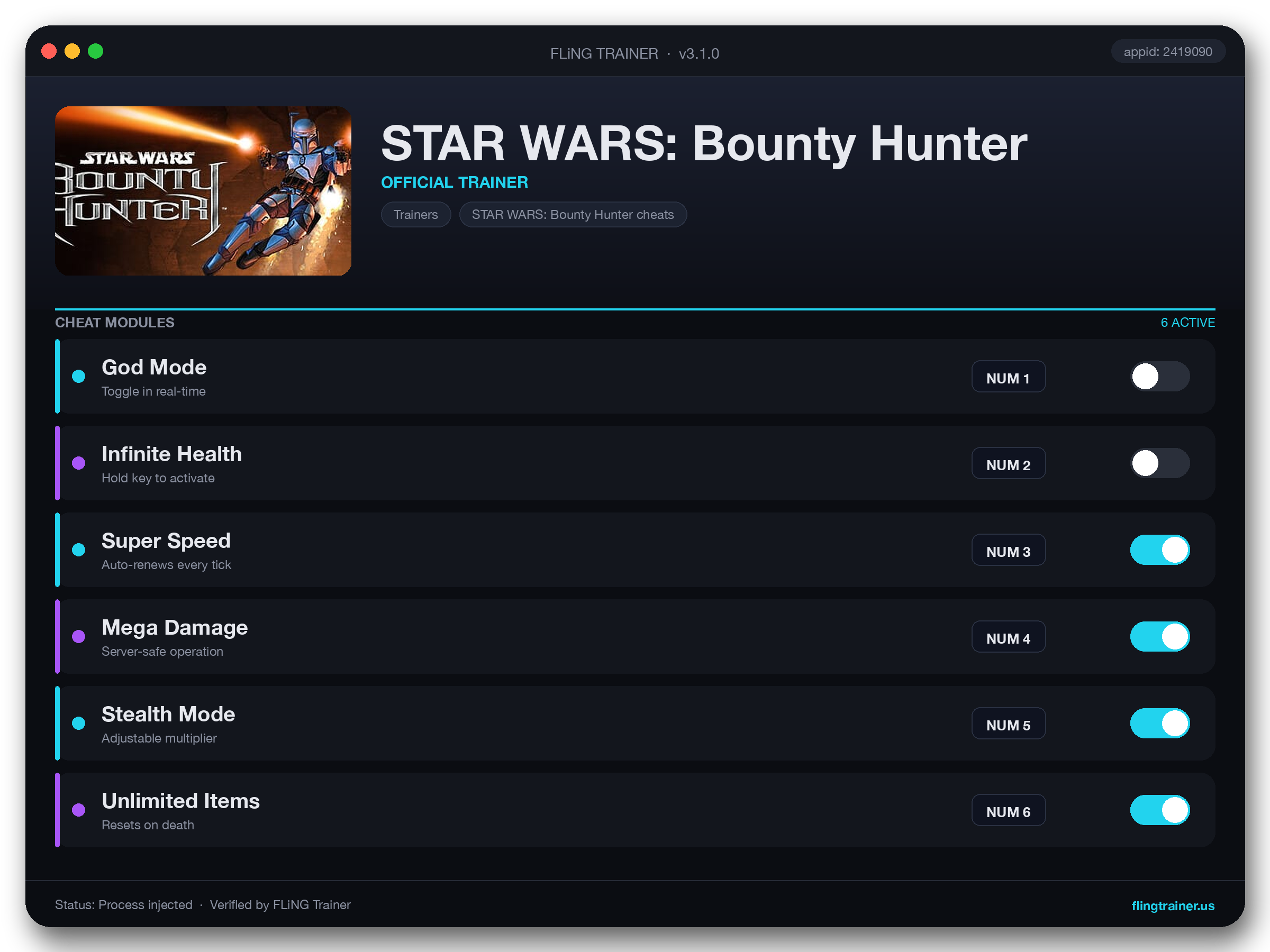STAR WARS: Bounty Hunter Trainer interface