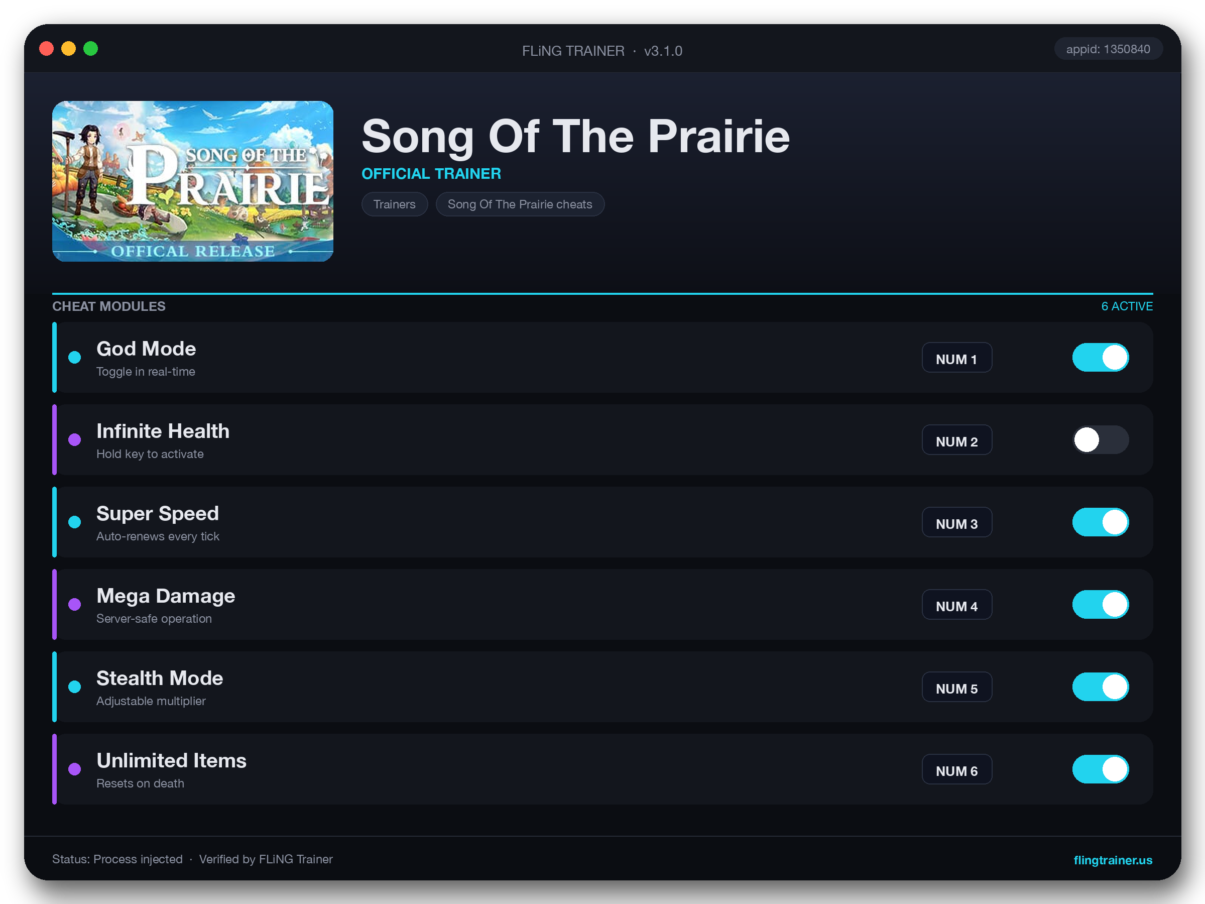 Song Of The Prairie Trainer interface