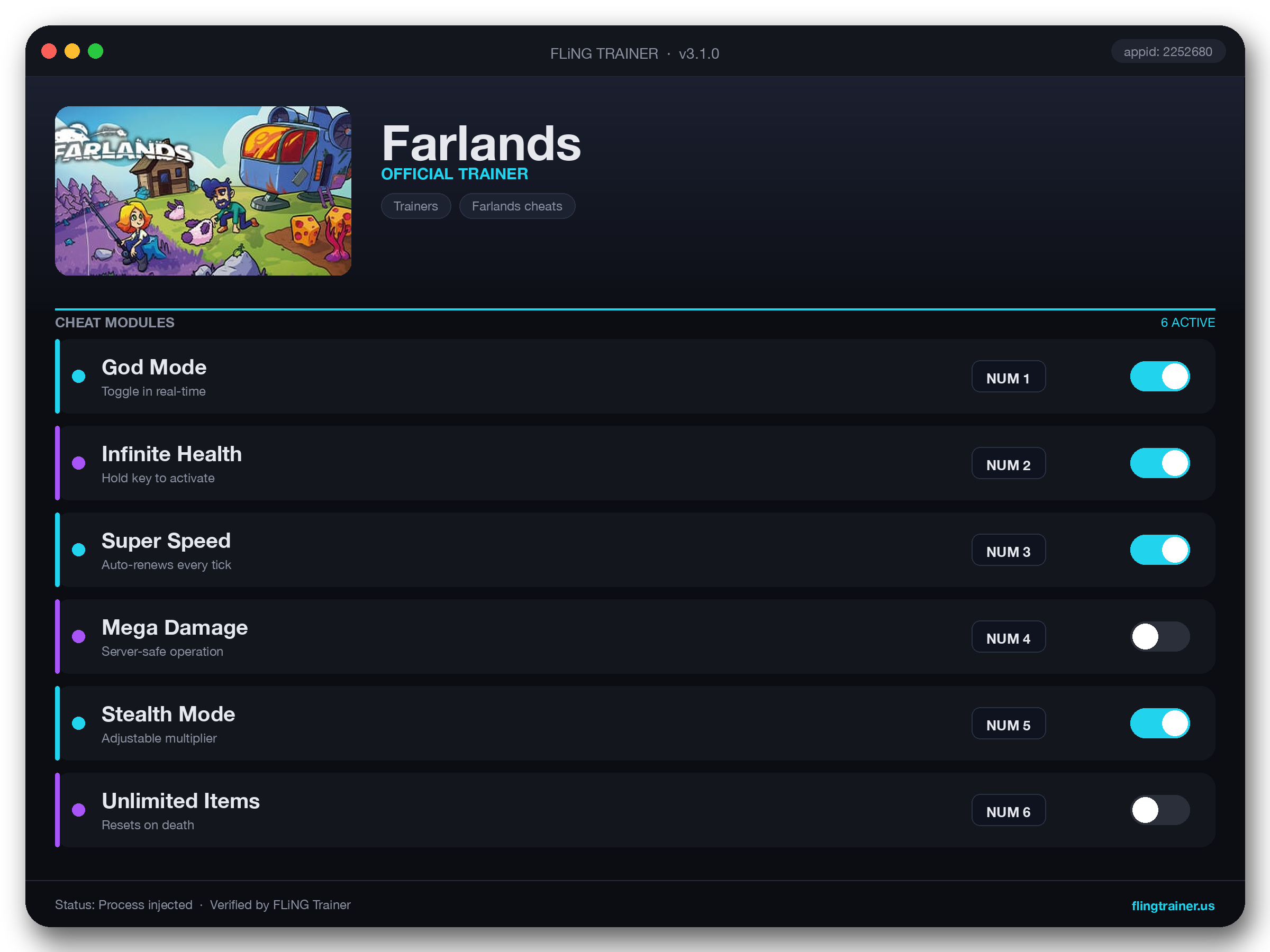 Farlands Trainer interface