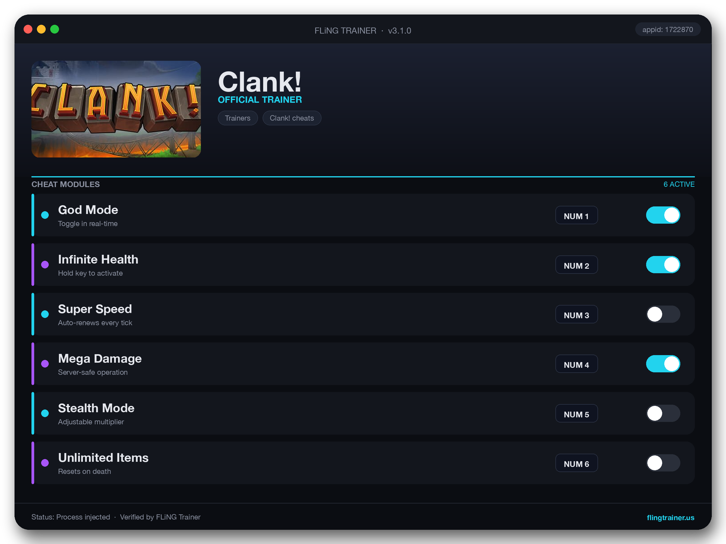 Clank! Trainer interface