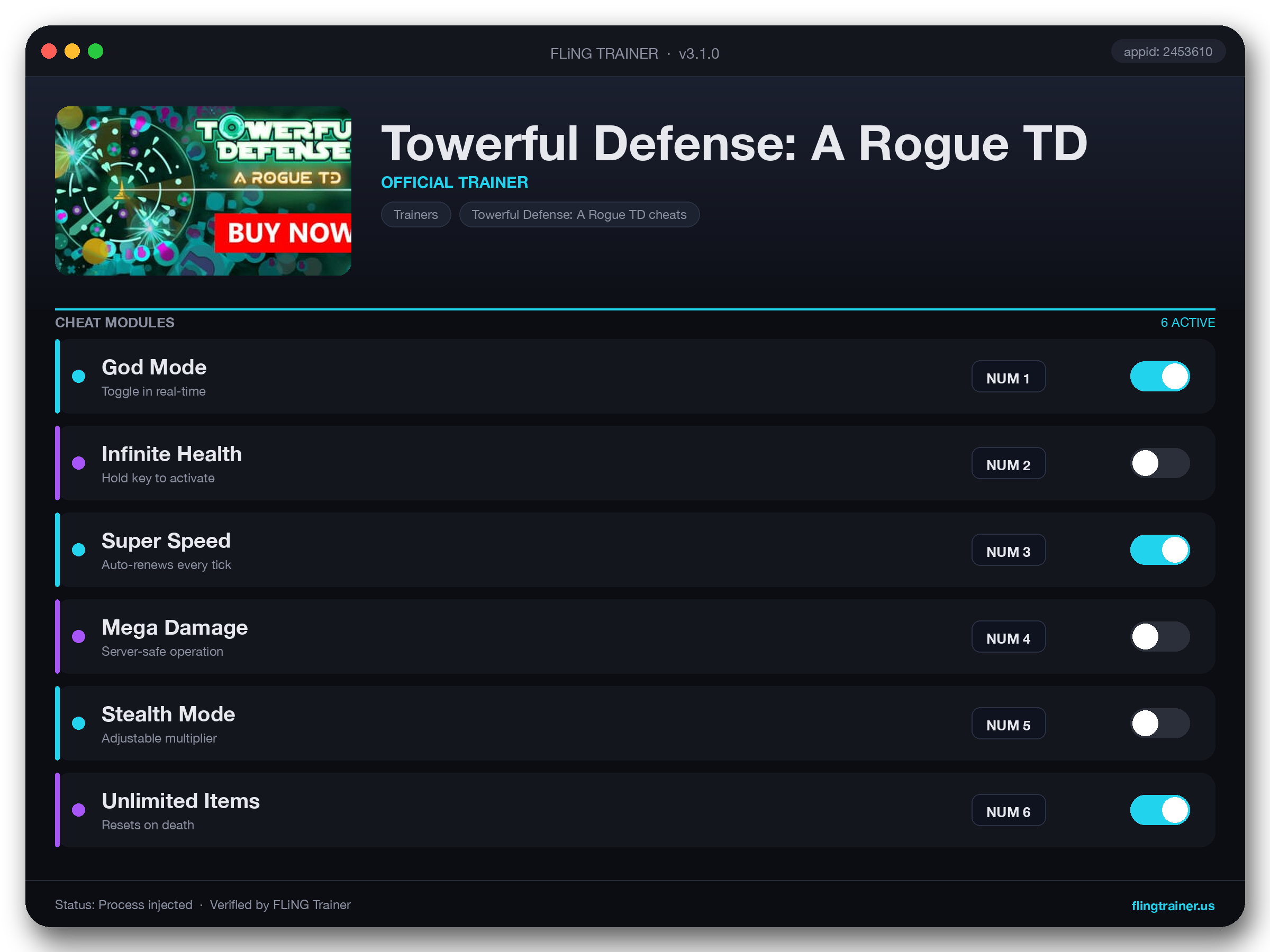 Towerful Defense: A Rogue TD Trainer interface