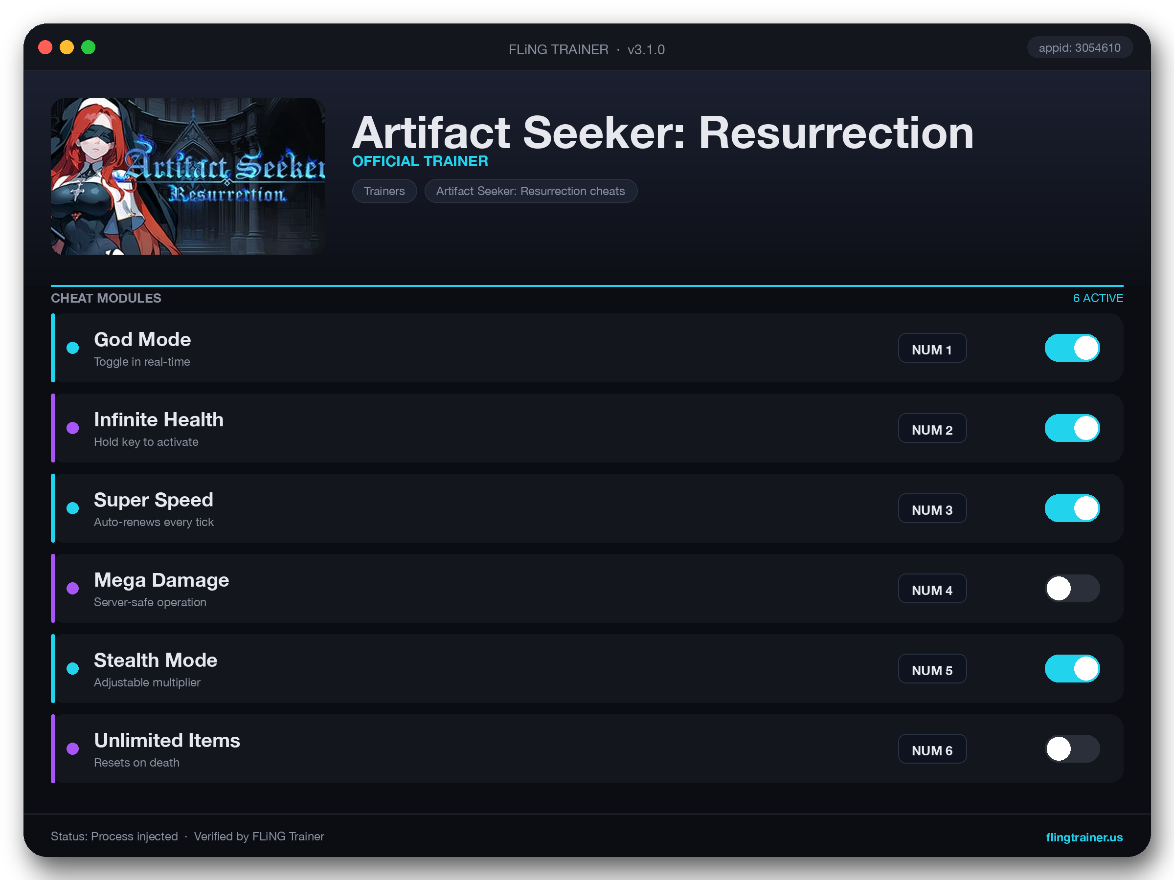 Artifact Seeker: Resurrection Trainer interface