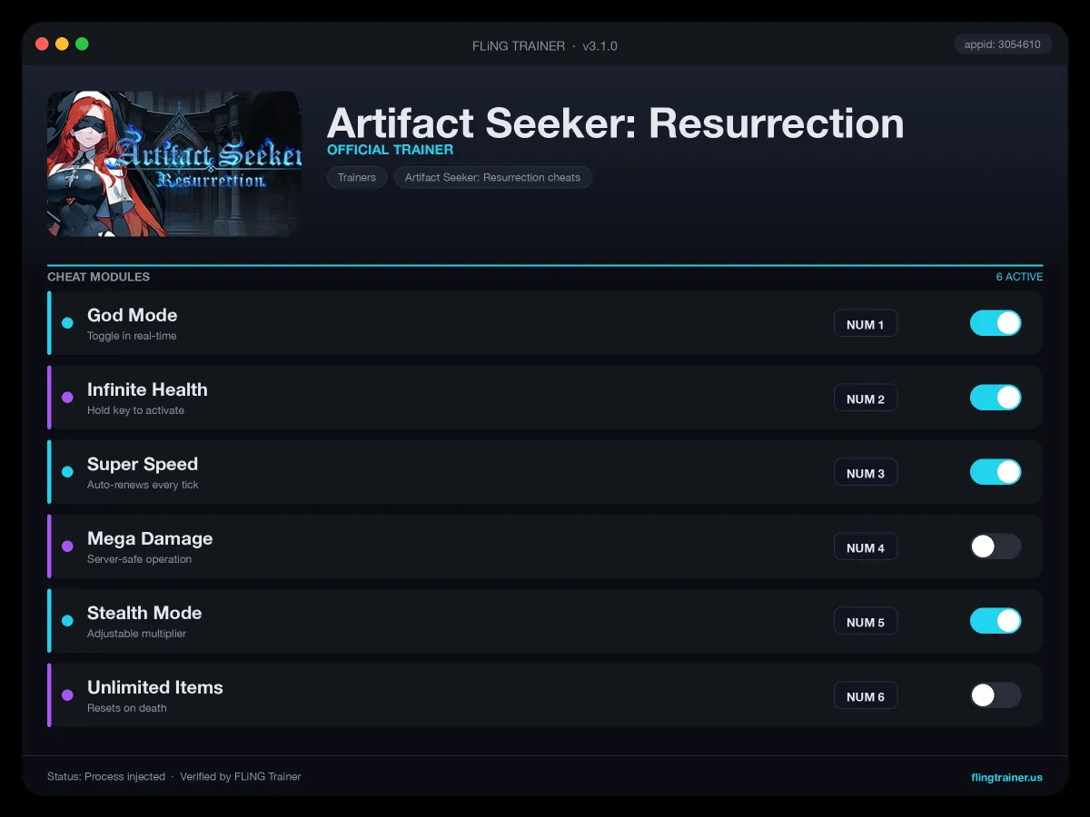 Artifact Seeker: Resurrection Trainer interface