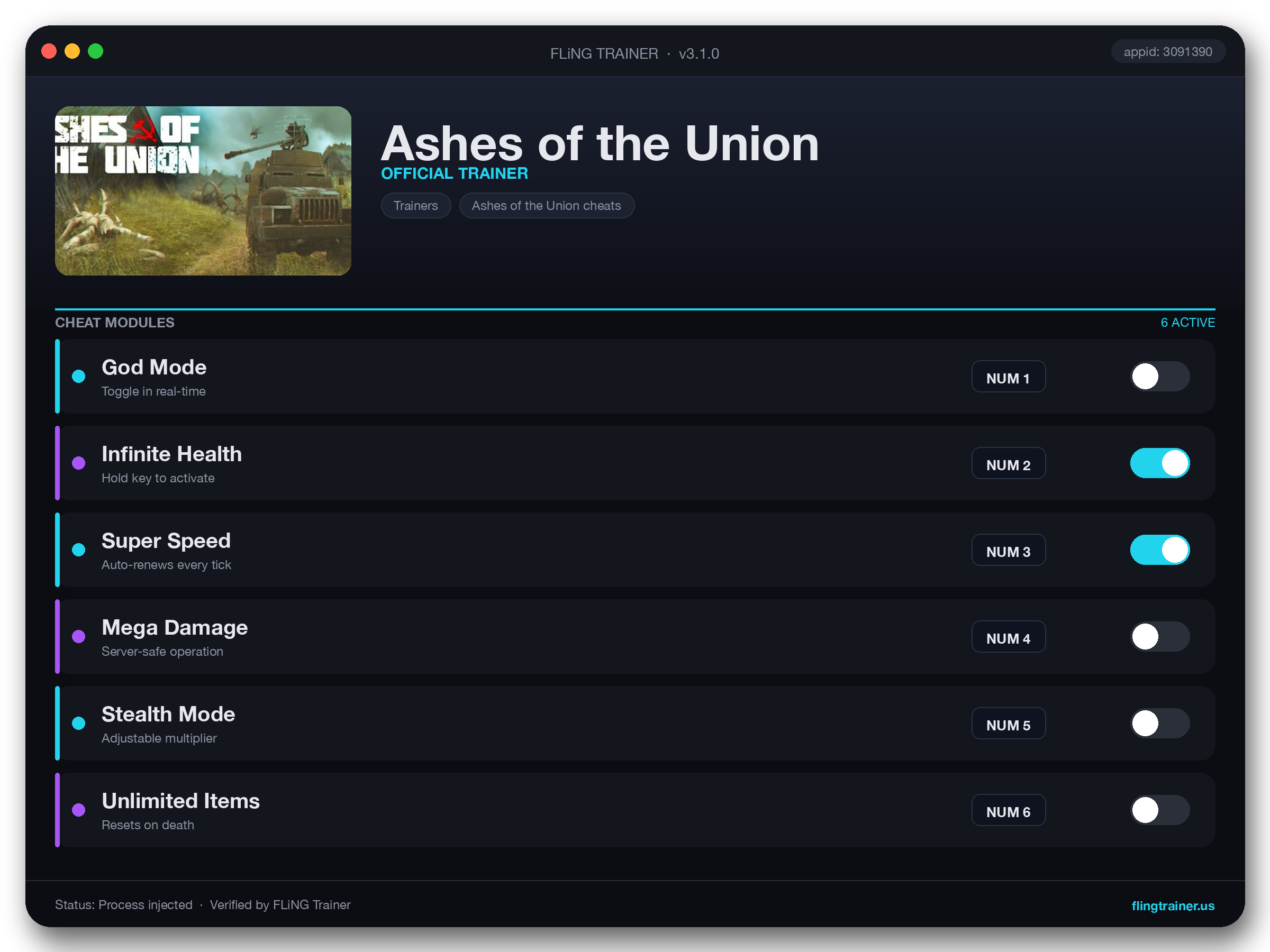Ashes of the Union Trainer interface