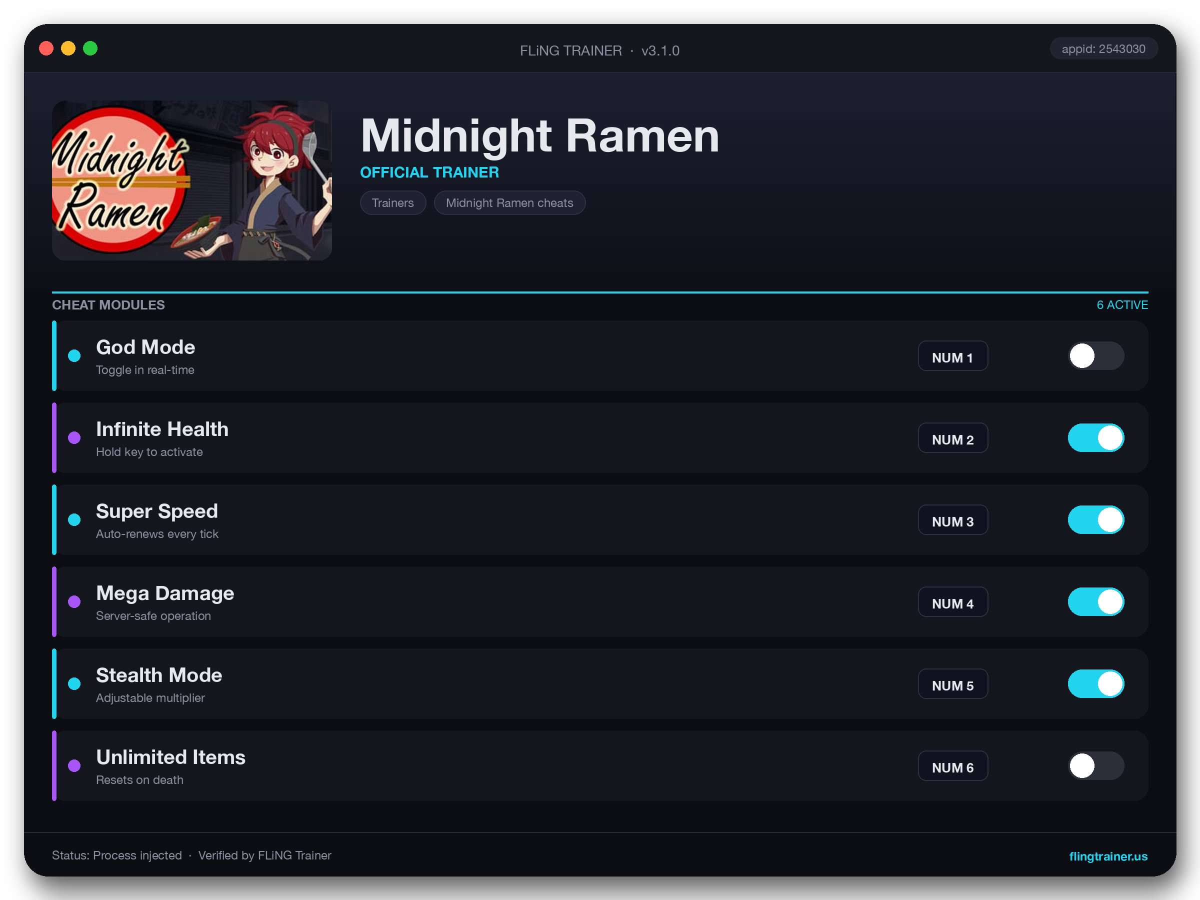 Midnight Ramen Trainer interface